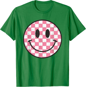 Pink Checkered Smile Face Shirt Cute Smiling Face Kids Fun T-Shirt - T-Shirt | Irish Green