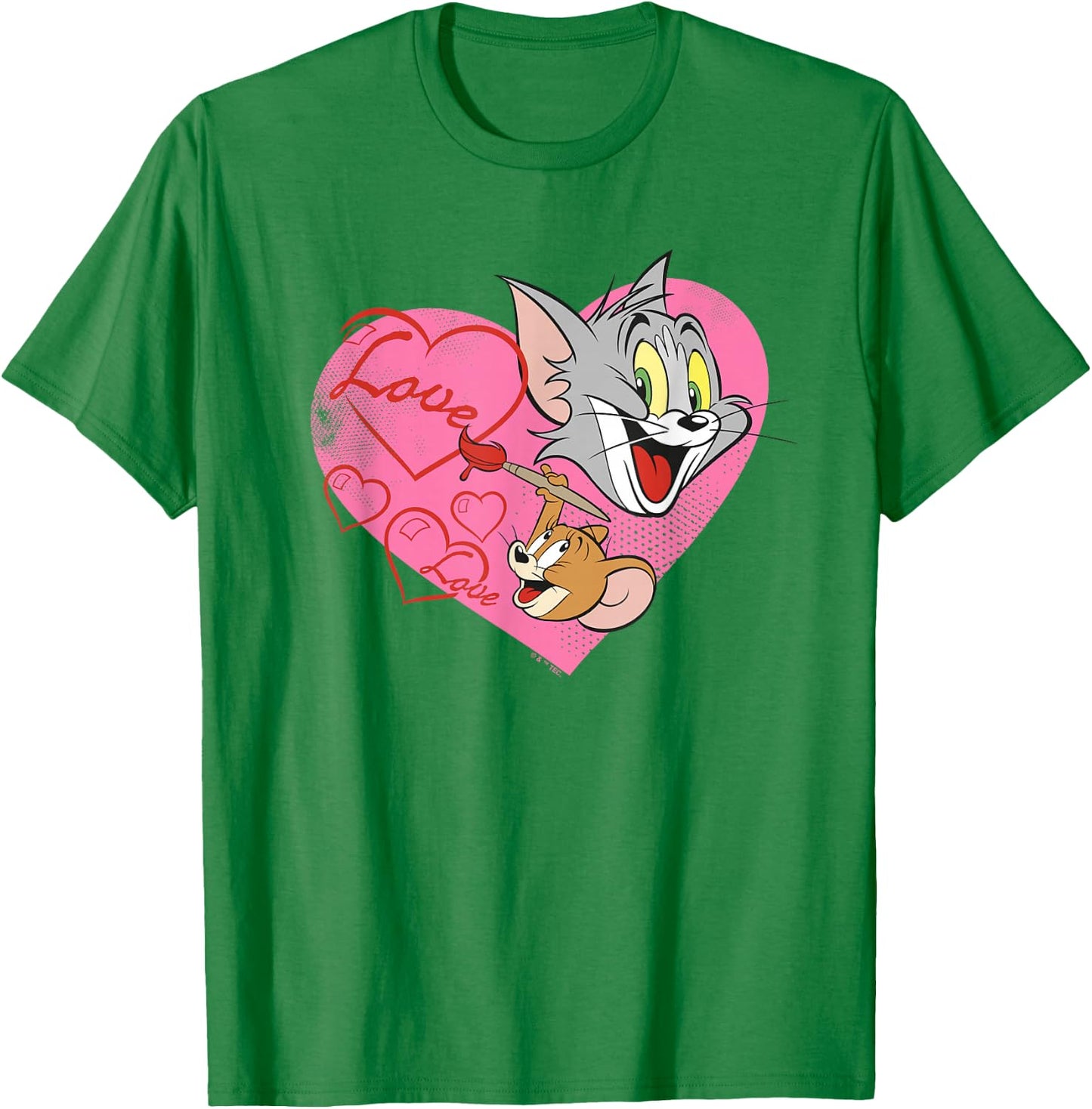 Tom and Jerry Valentine's Day Love Hearts T-Shirt - T-Shirt | Irish Green