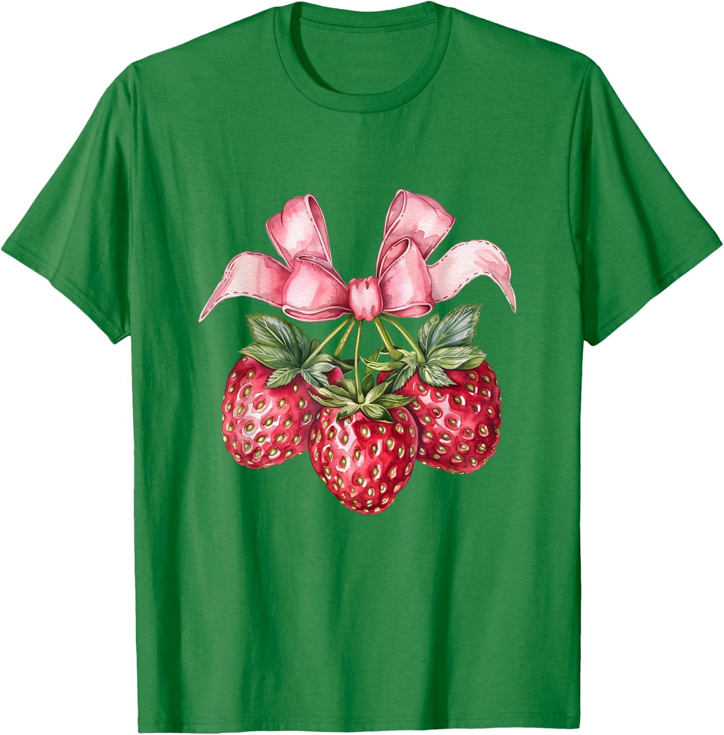 Coquette Bow with Strawberries Kawaii Sweetness T-Shirt - T-Shirt | Irish Green