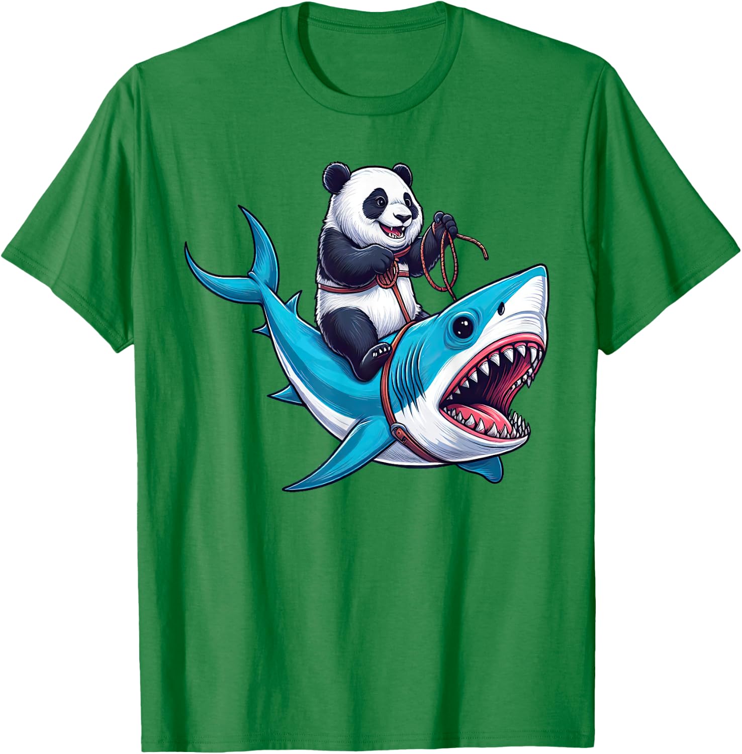 Panda Riding Shark Funny Boys Girls Kids T-Shirt - T-Shirt | Irish Green