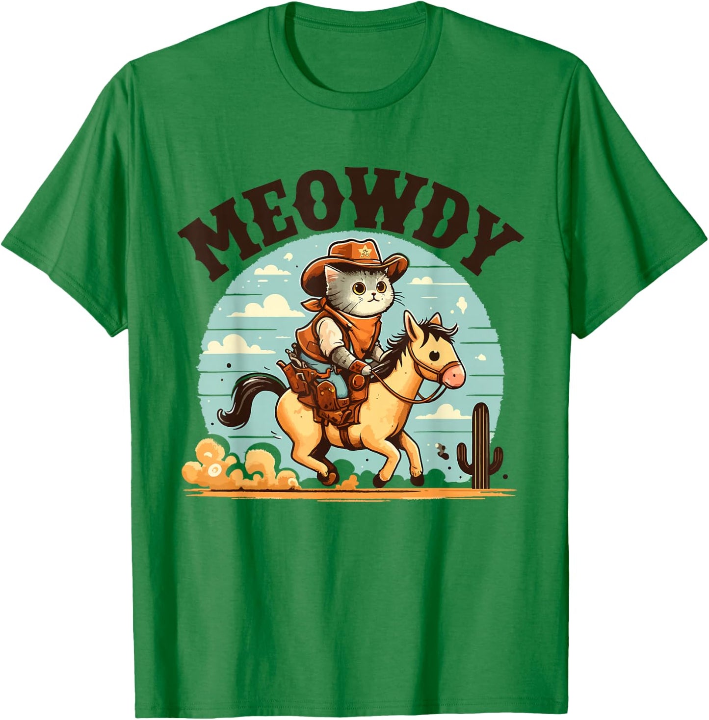 Meowdy Partner Cat Cowboy Horse Howdy Funny Country Western T-Shirt - T-Shirt | Irish Green