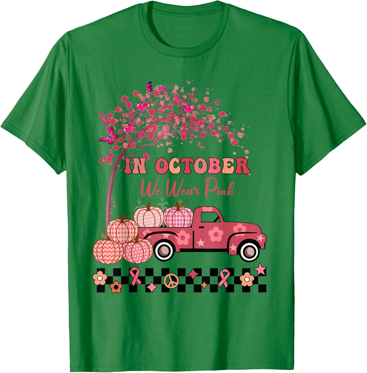 In October We Wear Pink Truck Breast Cancer Awareness Gifts T-Shirt - T-Shirt | Irish Green