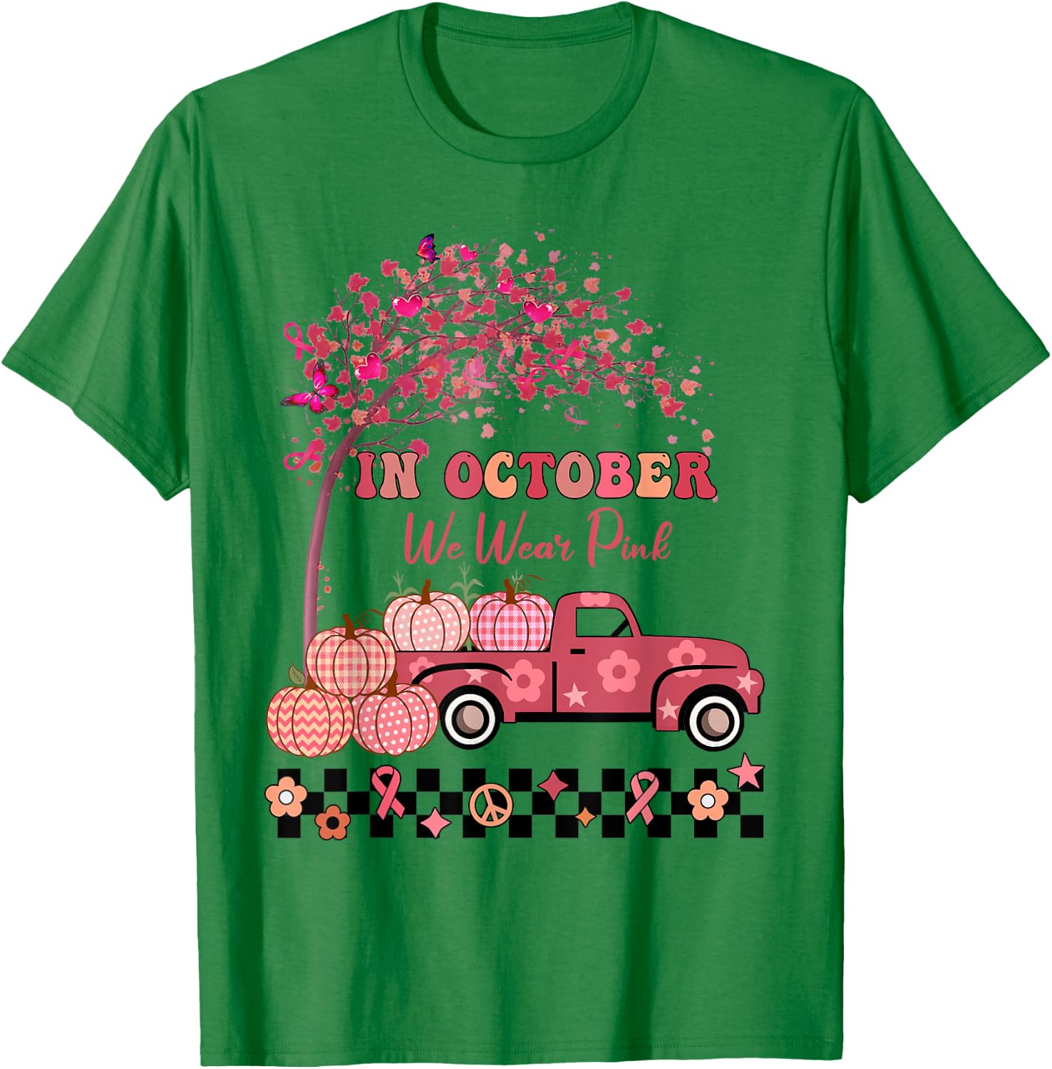 In October We Wear Pink Truck Breast Cancer Awareness Gifts T-Shirt - T-Shirt | Irish Green