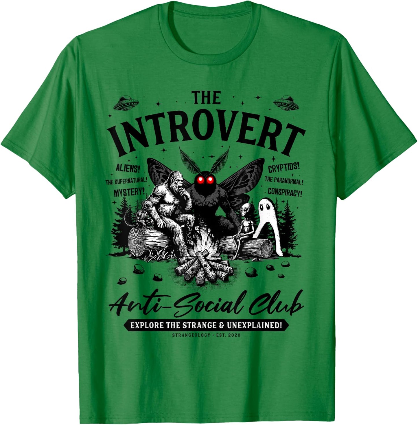The Introvert Social Club Bigfoot Mothman Alien Creature T-Shirt - T-Shirt | Irish Green