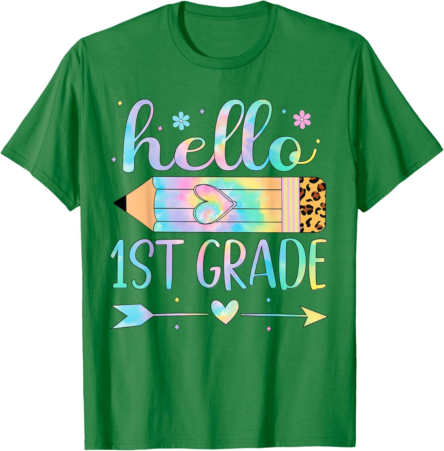 Tie Dye 1st Grade Back To School Hello First Grade Teacher Women Kids T-Shirt - T-Shirt | Irish Green