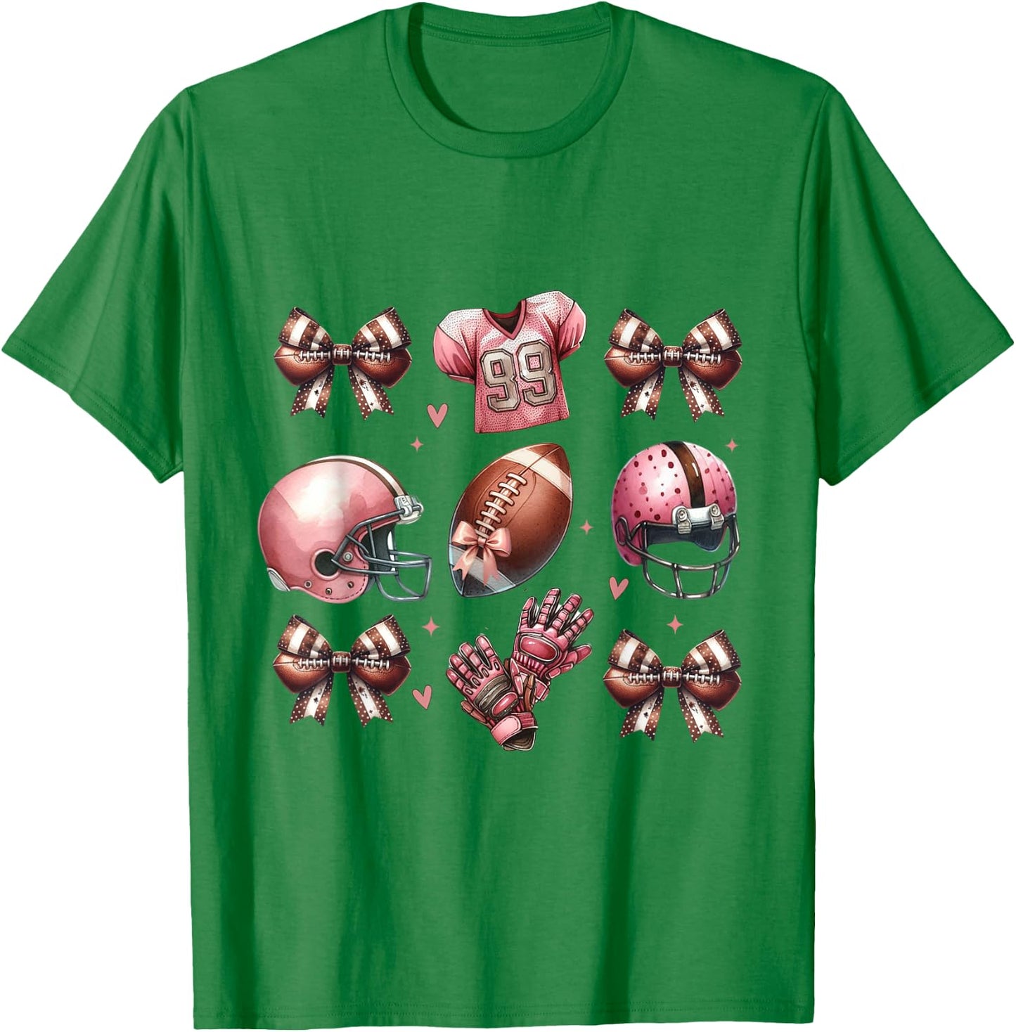 Football Bows and Pink Helmet Jersey Gloves Design Mom Girl T-Shirt - T-Shirt | Irish Green