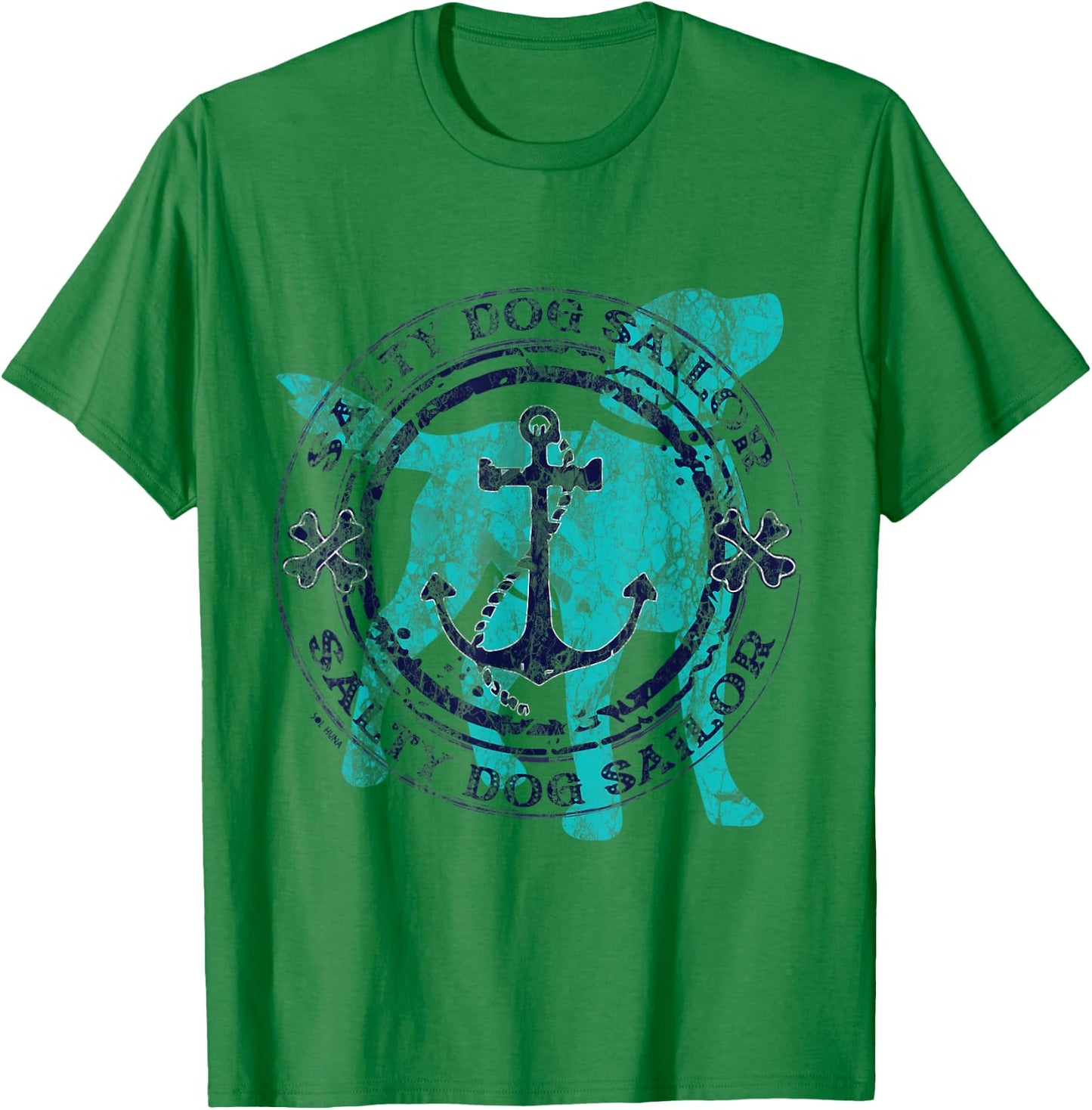 Salty Dog Sailor - Nautical Anchor with Bones and Dog T-Shirt - T-Shirt | Irish Green