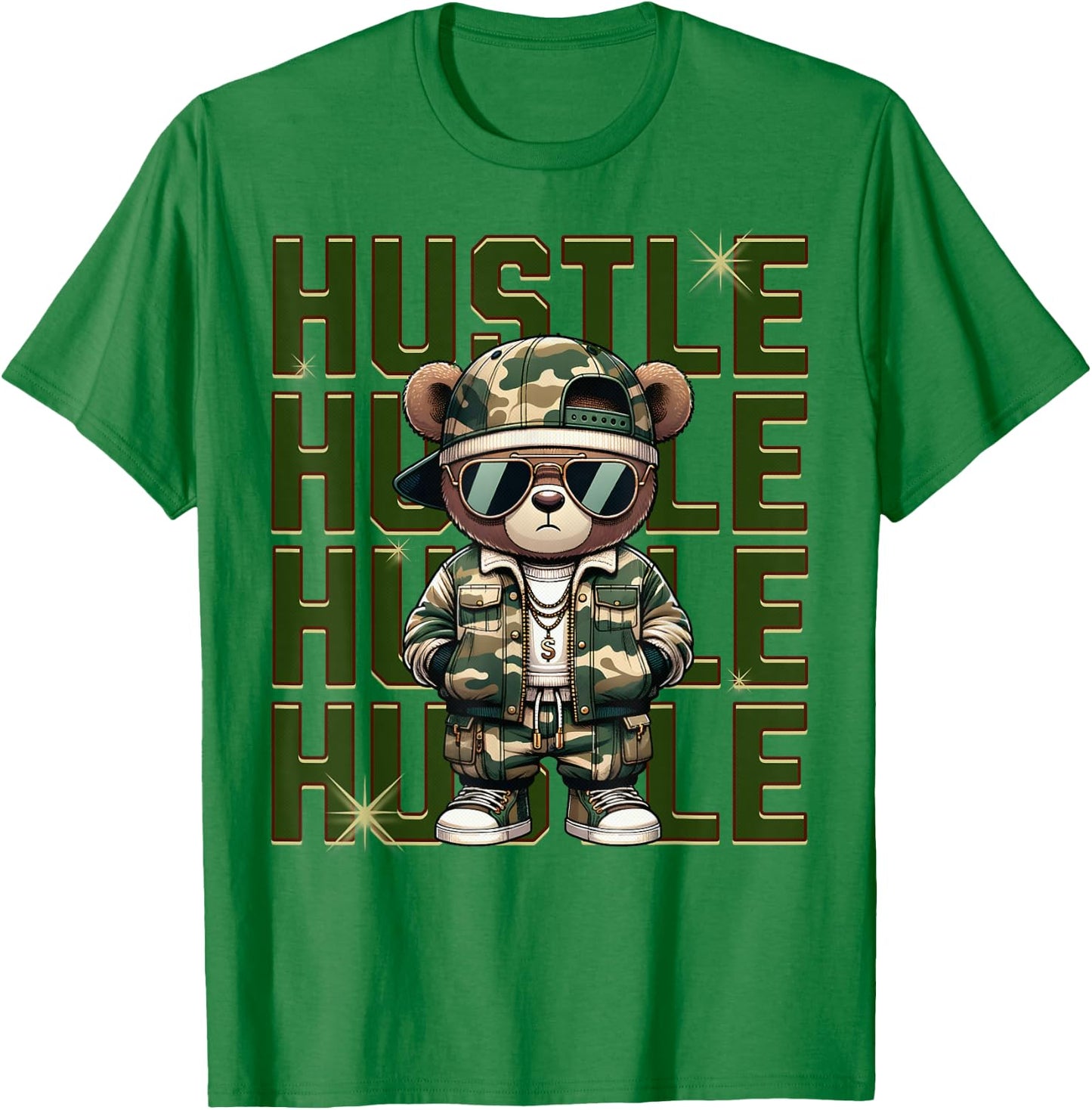 Camouflage Hustle Camo Hip Hop Teddy Bear Money Streetwear T-Shirt - T-Shirt | Irish Green