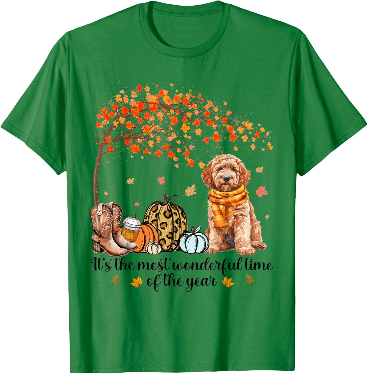It’s The Most Wonderful Time Goldendoodle Pumpkins Autumn T-Shirt - T-Shirt | Irish Green