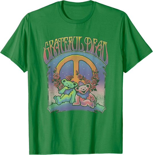 Grateful Dead Bears with Peace Sign and Roses Vintage Band T-Shirt - T-Shirt | Irish Green