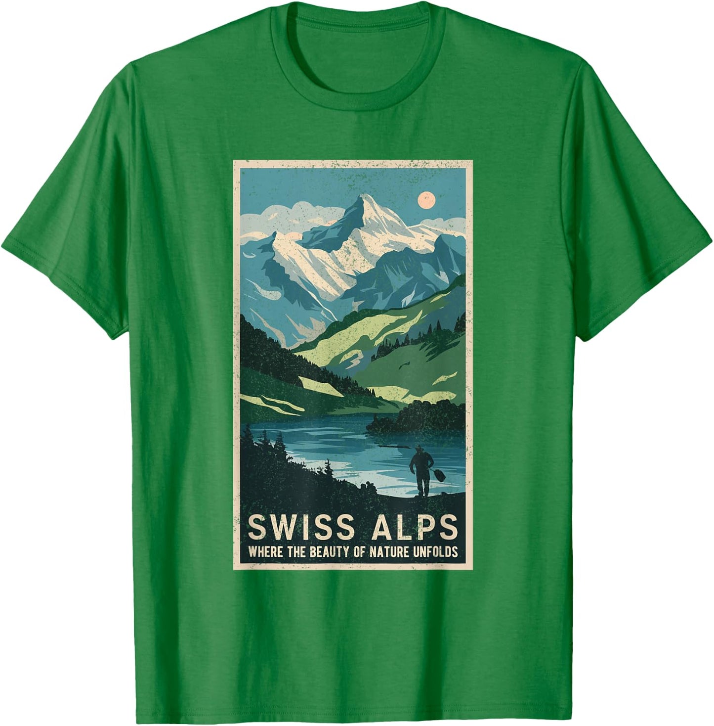 Vintage Travel Posters Swiss Alps Scenic Mountain Landscape T-Shirt - T-Shirt | Irish Green