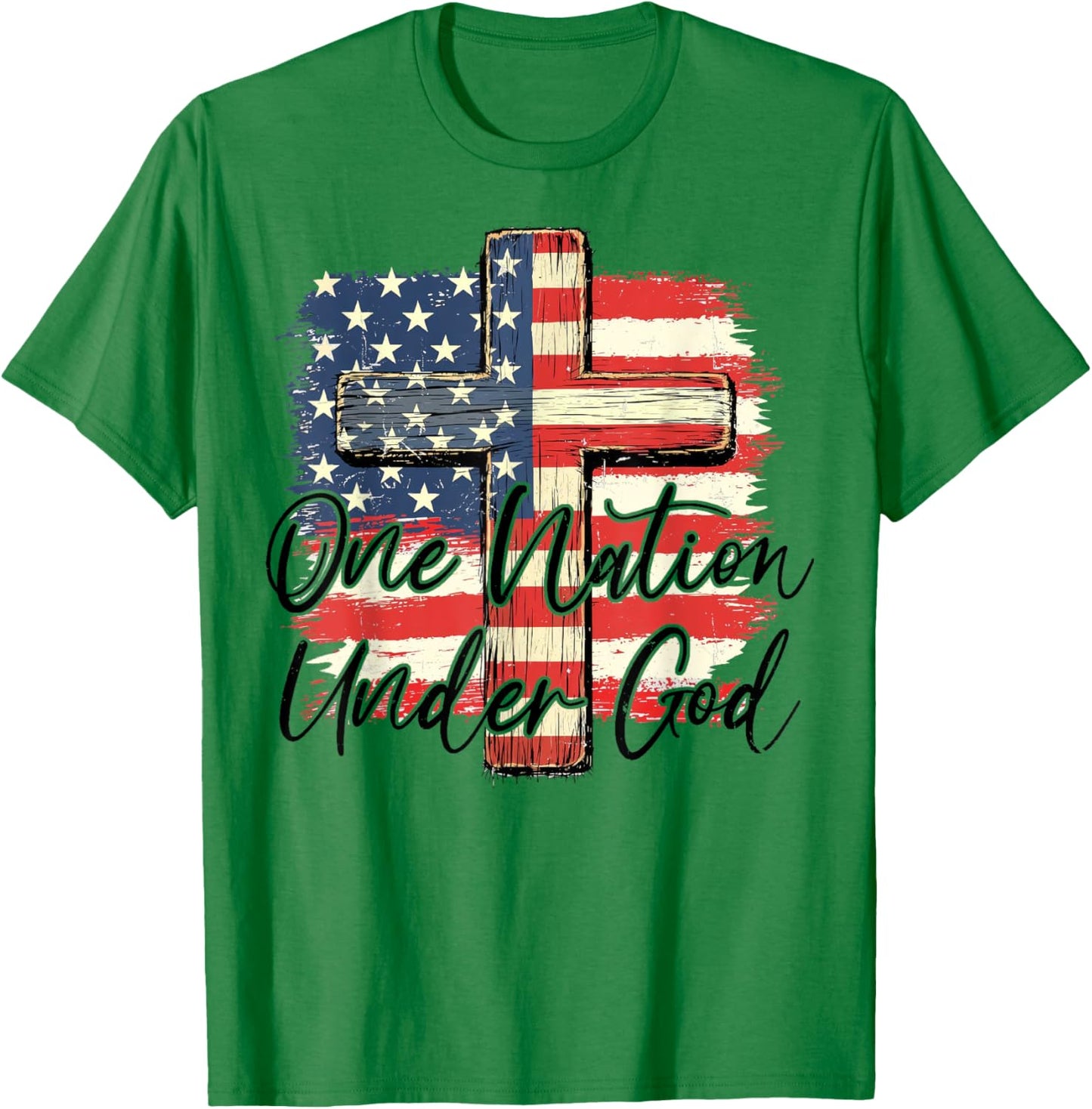 One Nation Under God Cross American Flag 4th Of July T-Shirt - T-Shirt | Irish Green