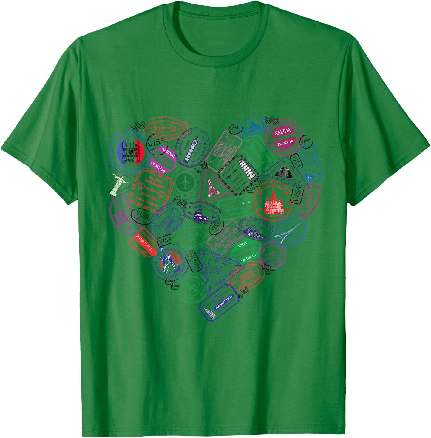 Heart Shaped Passport Travel Stamps Gift T-Shirt - T-Shirt | Irish Green
