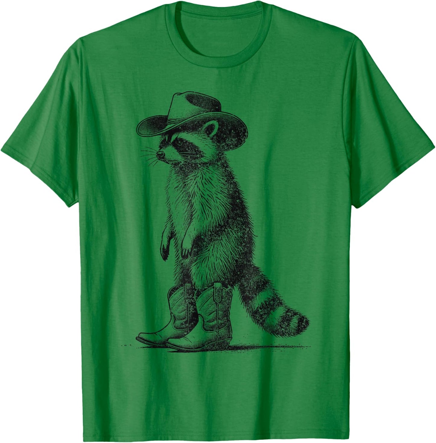 Vintage Raccoon Cowboy Cowgirl Western Country T-Shirt - T-Shirt | Irish Green