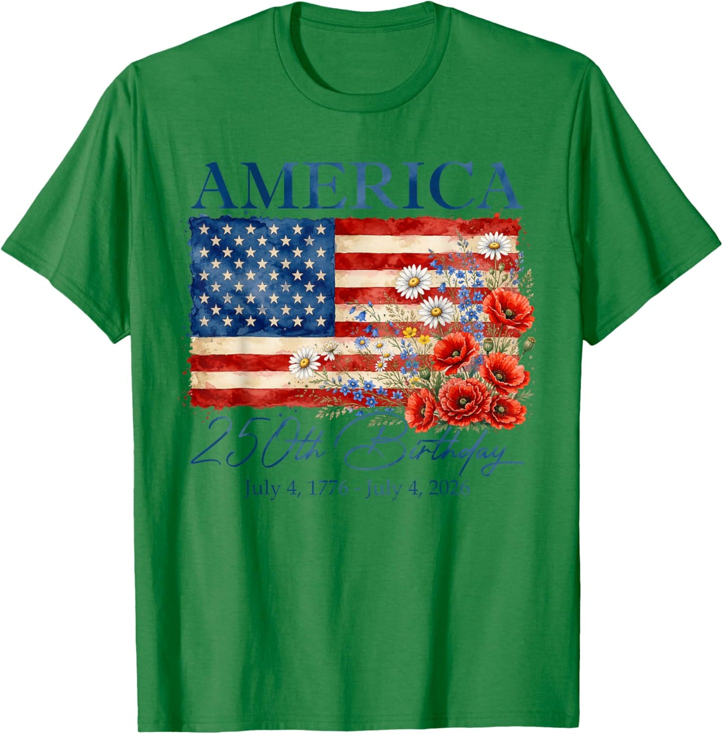 Floral 250th Anniversary USA 4th of July 250 Years America T-Shirt - T-Shirt | Irish Green