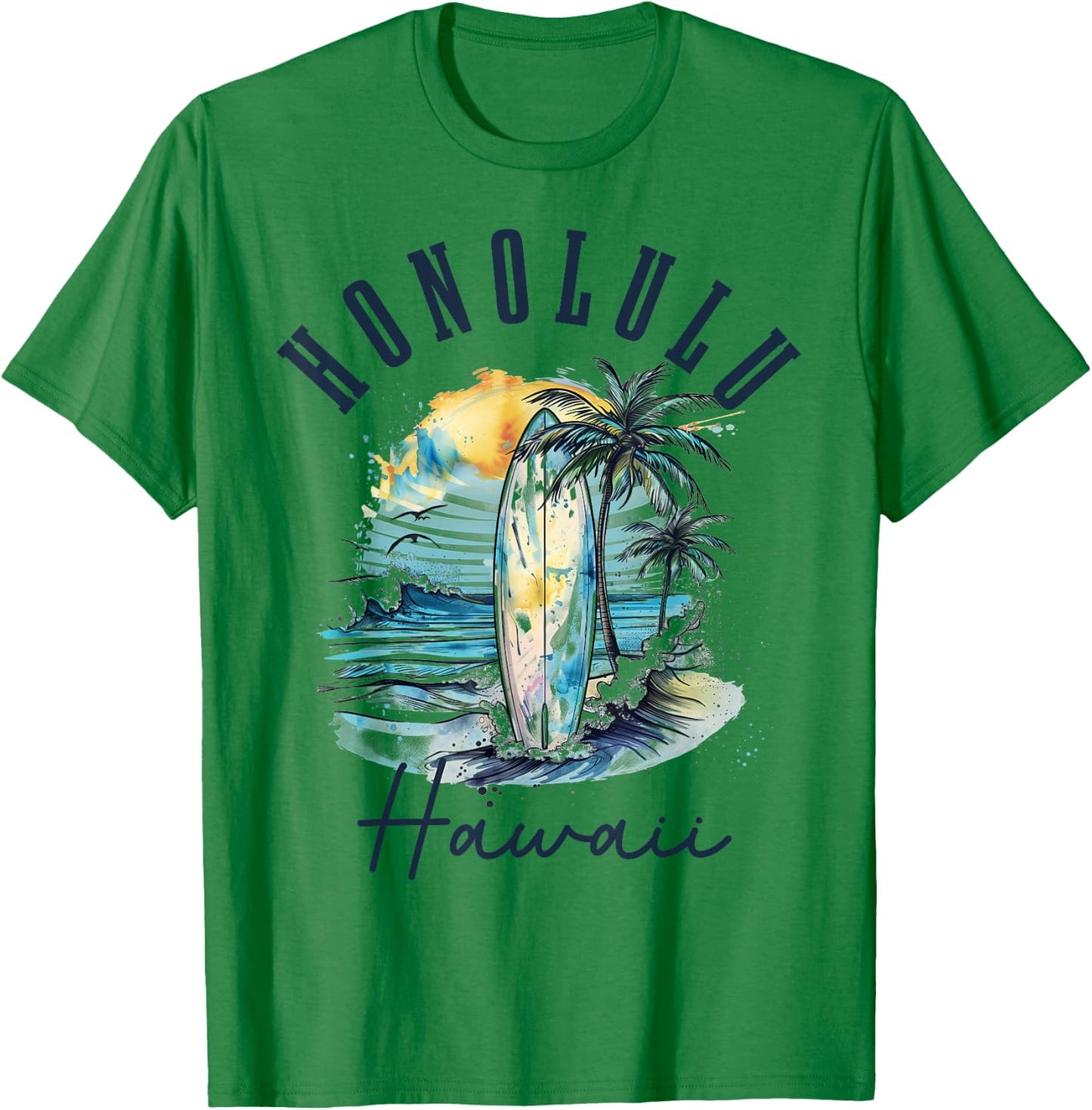 Honolulu Hawaii Hawaiian Surf Vintage Surfing Surfer T-Shirt - T-Shirt | Irish Green