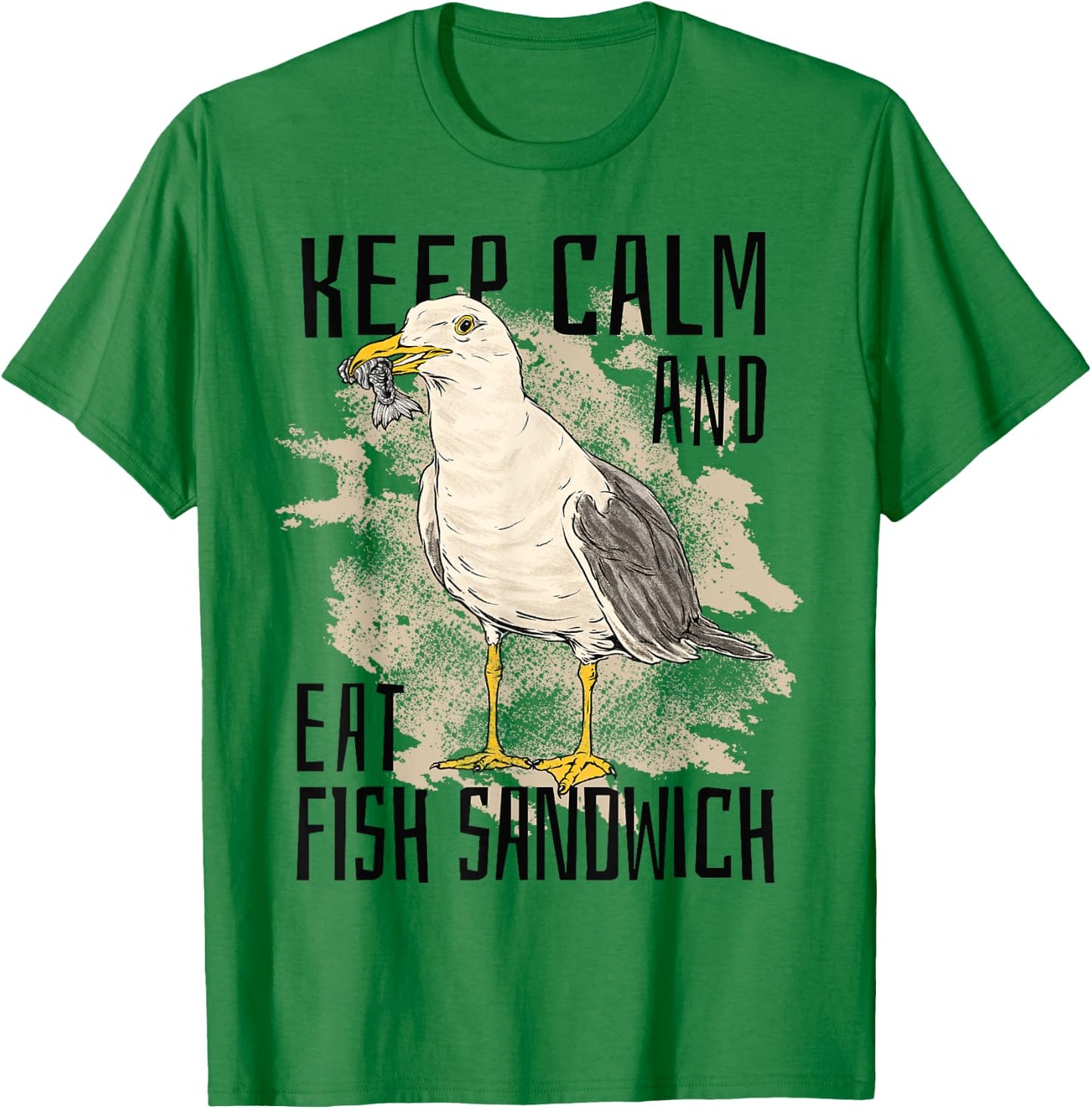 Keep Calm Eat Fish Sandwich Seagull Bird Sea Ocean Men Women Kids T-Shirt - T-Shirt | Irish Green