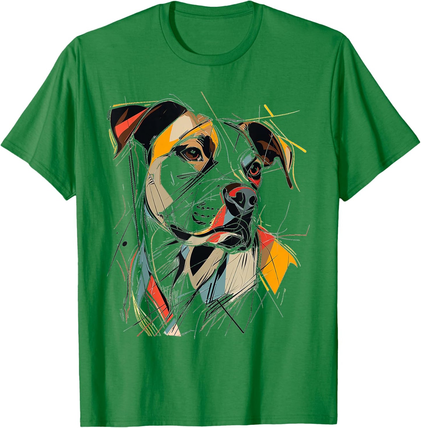 Pitbull Abstract Pet Drawing Illustration Animal Pitbull T-Shirt - T-Shirt | Irish Green
