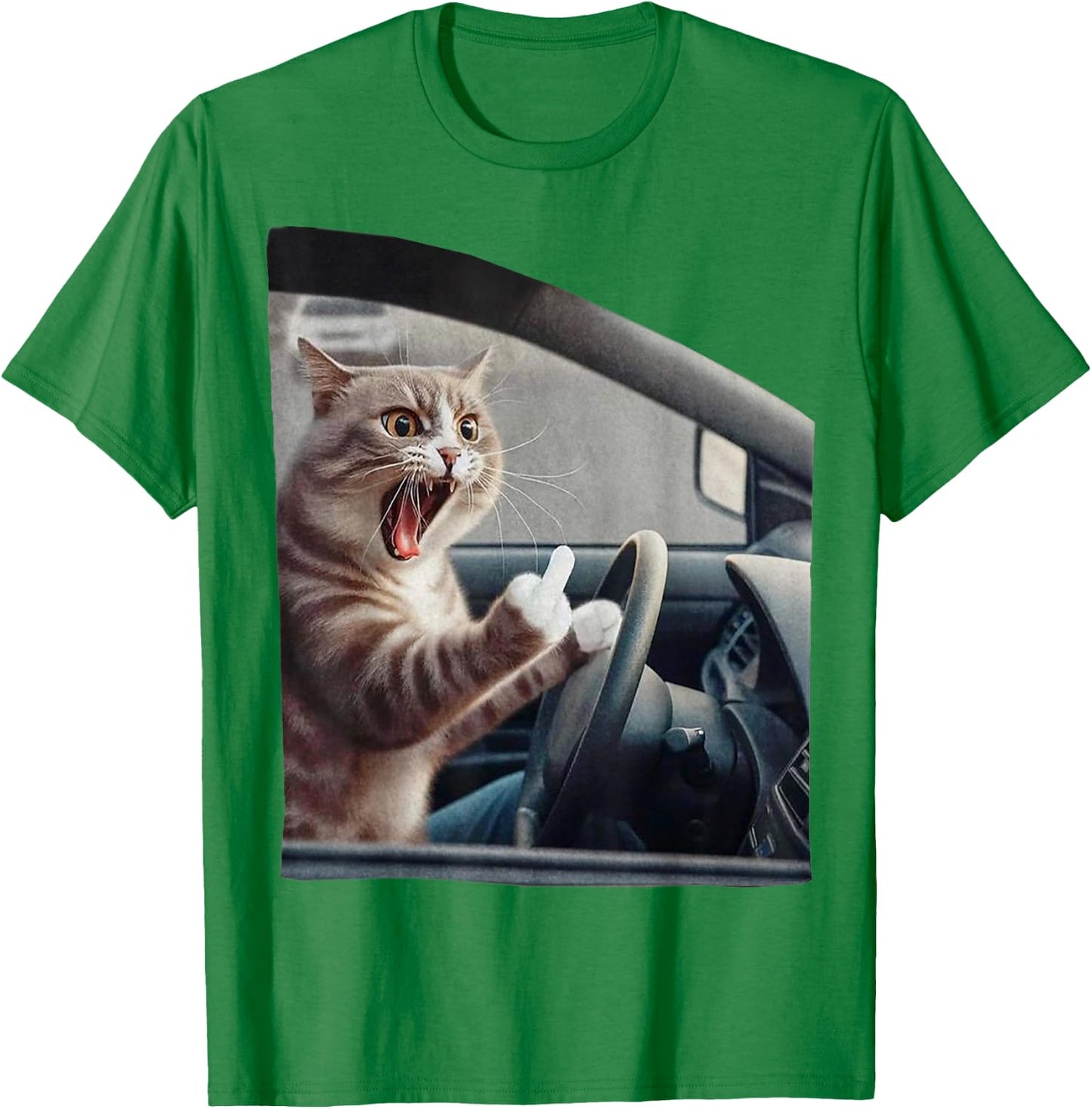 Eagerlys Cat Angry Kitten Driver Funny Art Grumpy Funny Fk T-Shirt - T-Shirt | Irish Green
