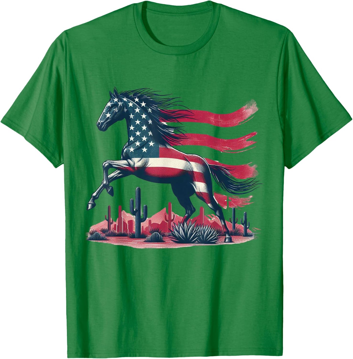 Horse American Flag USA 4th of July Horseback Riding Western T-Shirt - T-Shirt | Irish Green