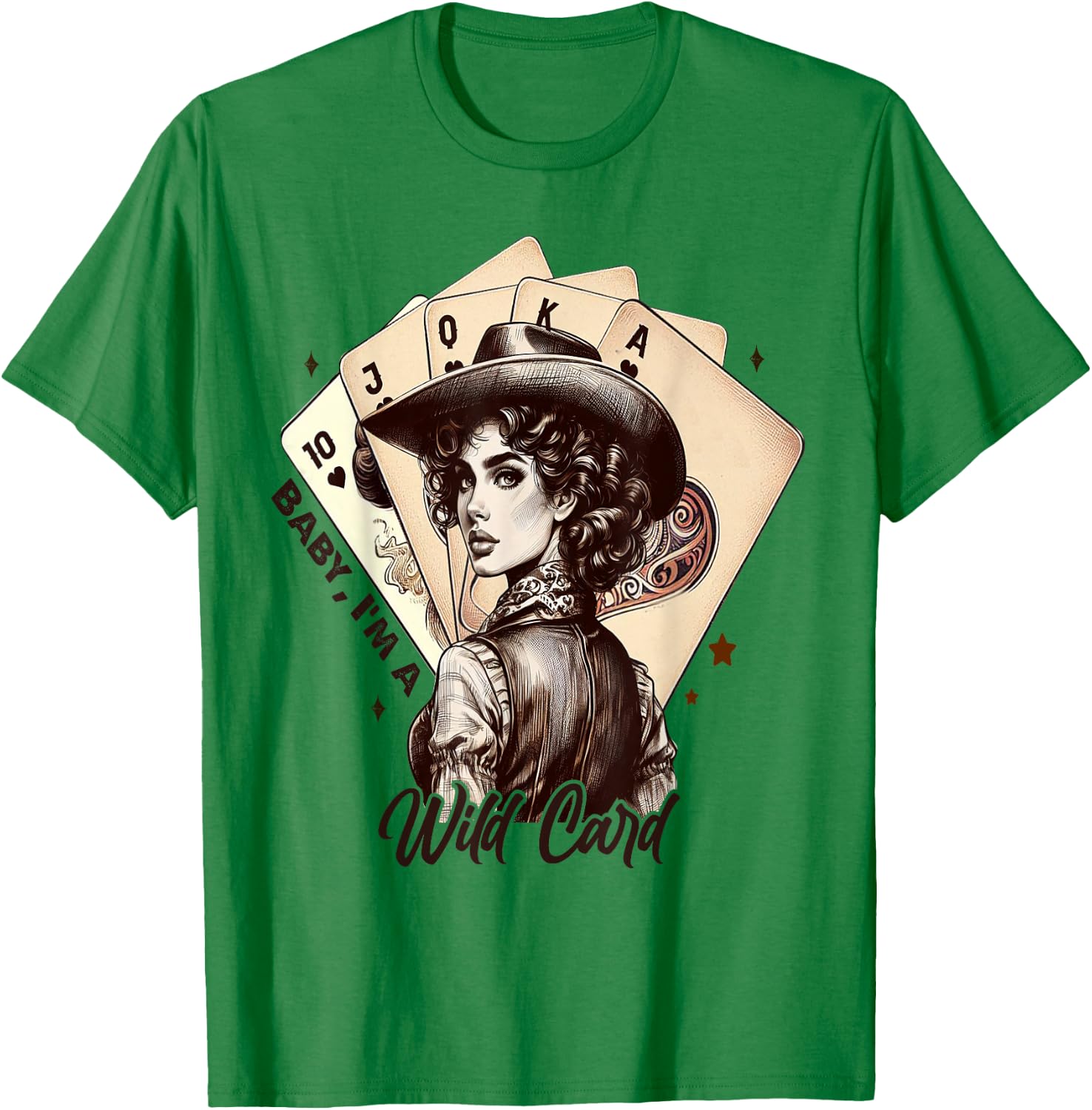 Cowgirl Poker Cards Wild Card Retro Southern Cowgirl Women T-Shirt - T-Shirt | Irish Green