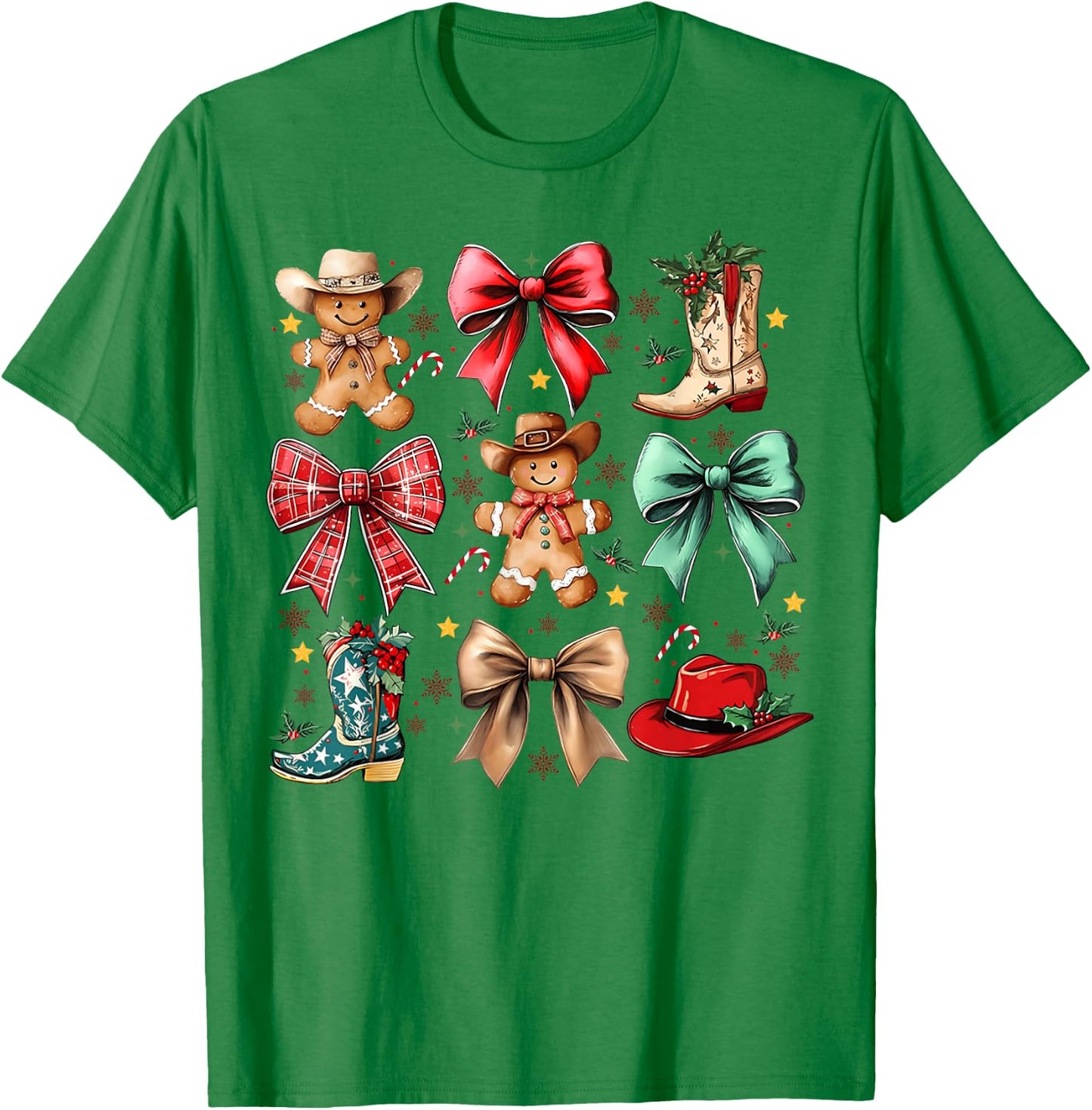 Howdy Christmas Gingerbread Western Cowboy Coquette Bow T-Shirt - T-Shirt | Irish Green