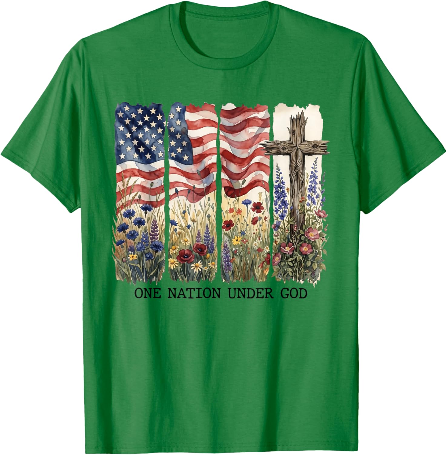 One Nation Under God 4th of July Jesus Patriotic Christian T-Shirt - T-Shirt | Irish Green