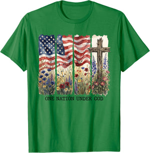 One Nation Under God 4th of July Jesus Patriotic Christian T-Shirt - T-Shirt | Irish Green