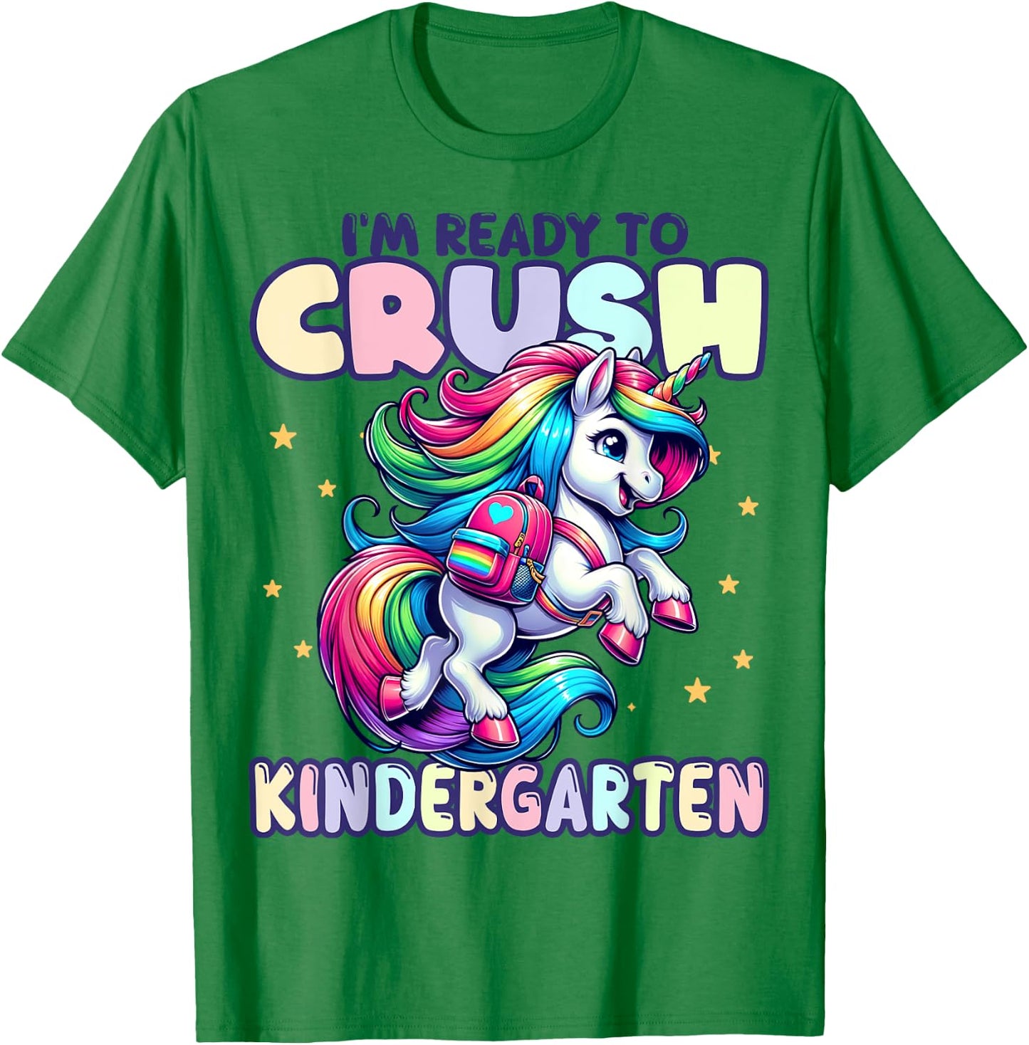 Crush Kindergarten Girls Back to School Unicorn First Day T-Shirt - T-Shirt | Irish Green