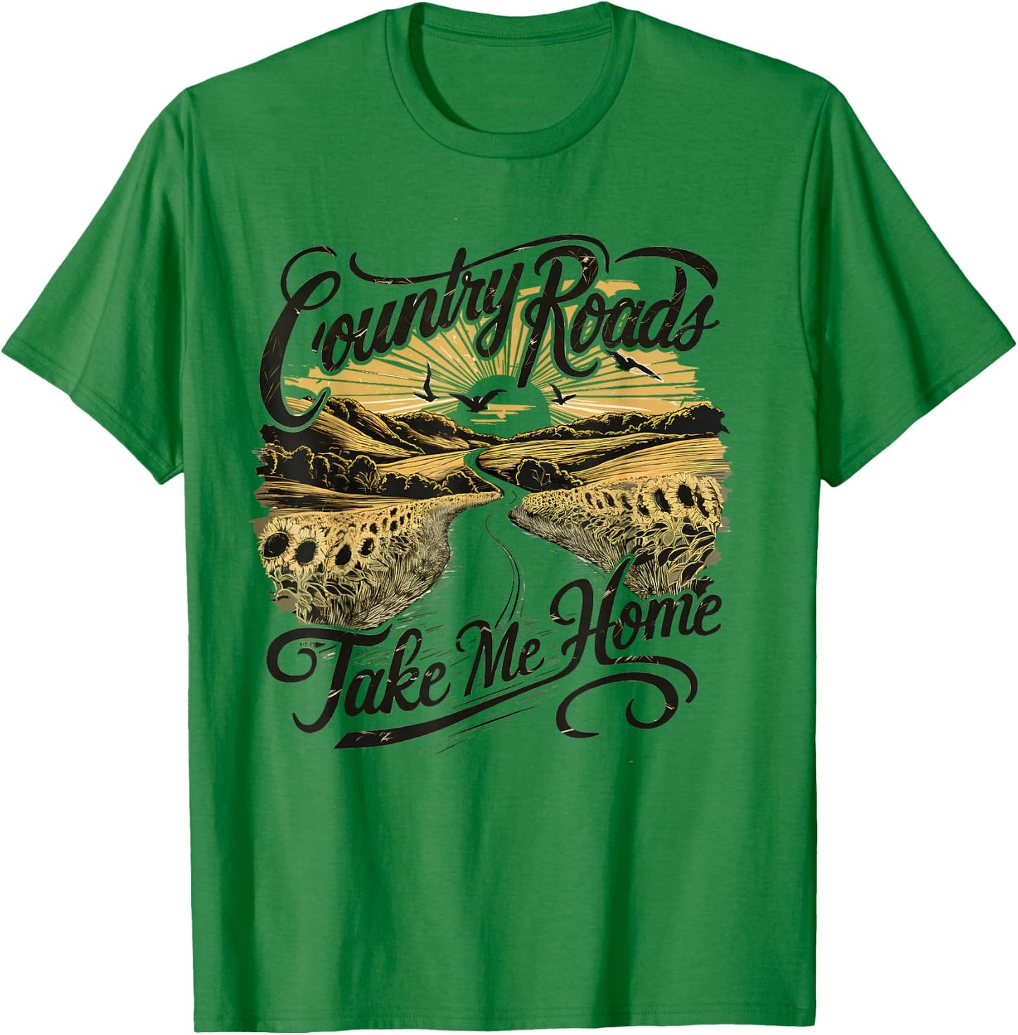 Camping Hiking Mountain Country Roads Take Me Home T-Shirt - T-Shirt | Irish Green