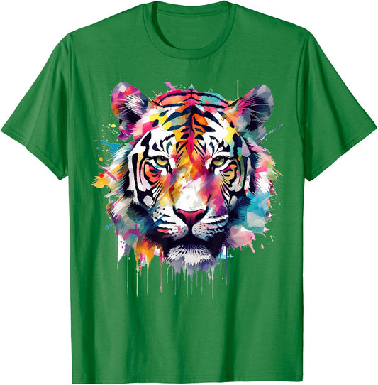 Tiger Artwork - Colourful Animal Art Tiger T-Shirt - T-Shirt | Irish Green