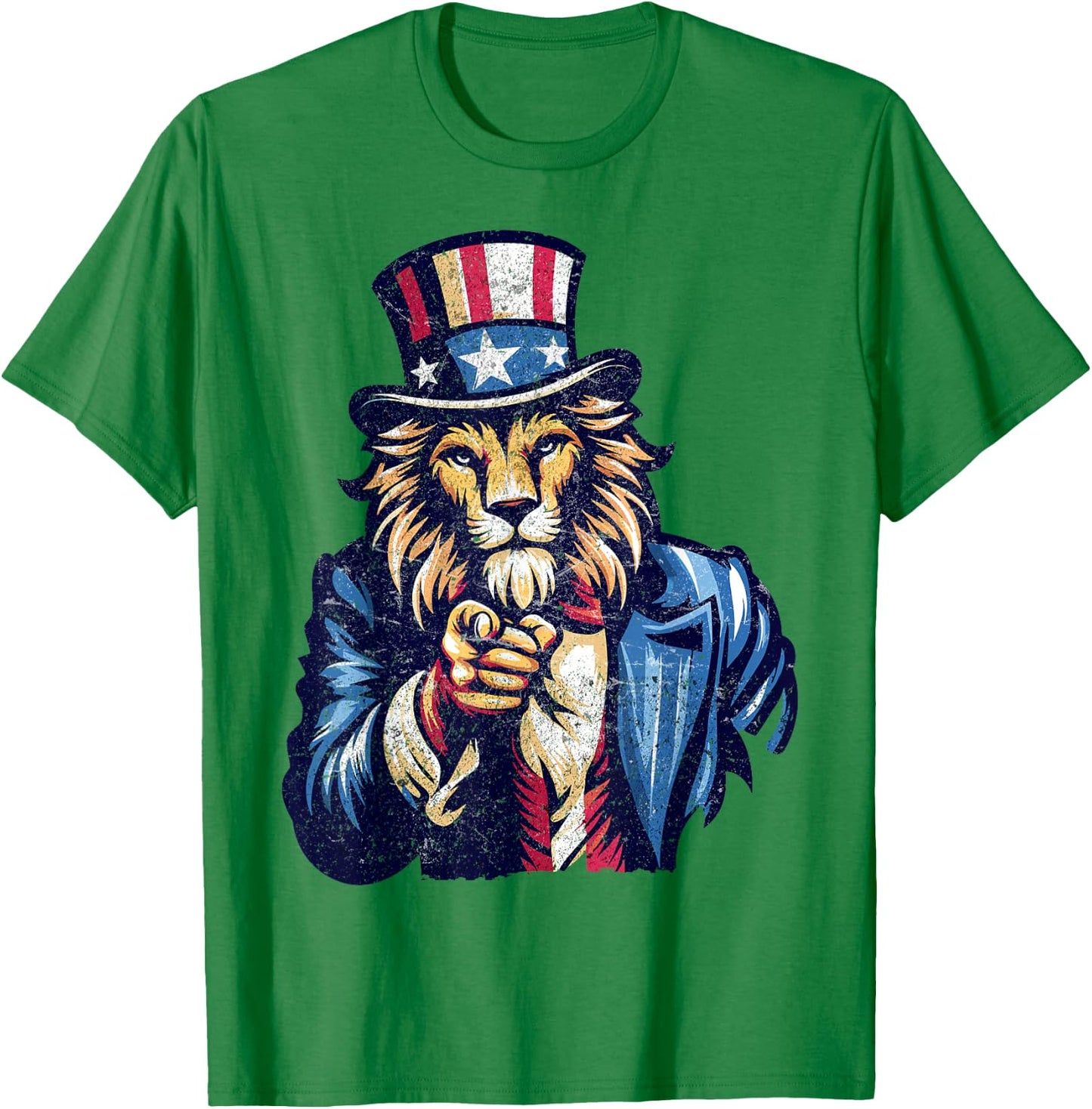 Lion Uncle Sam Pointing Finger 4th Of July Patriotic Men Dad T-Shirt - T-Shirt | Irish Green