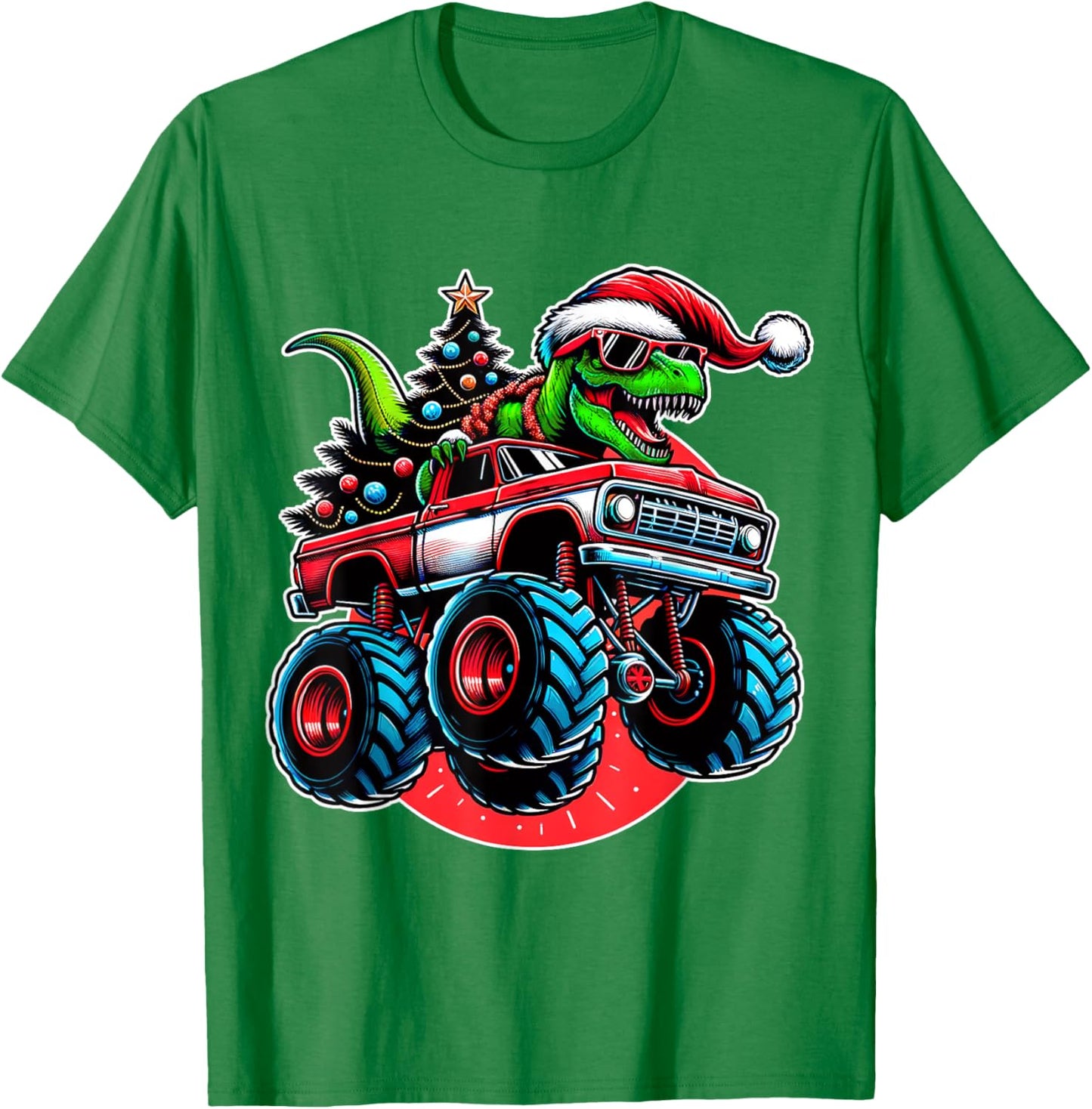 Christmas T Rex Monster Truck Boys Dinosaur Santa Xmas Funny T-Shirt - T-Shirt | Irish Green