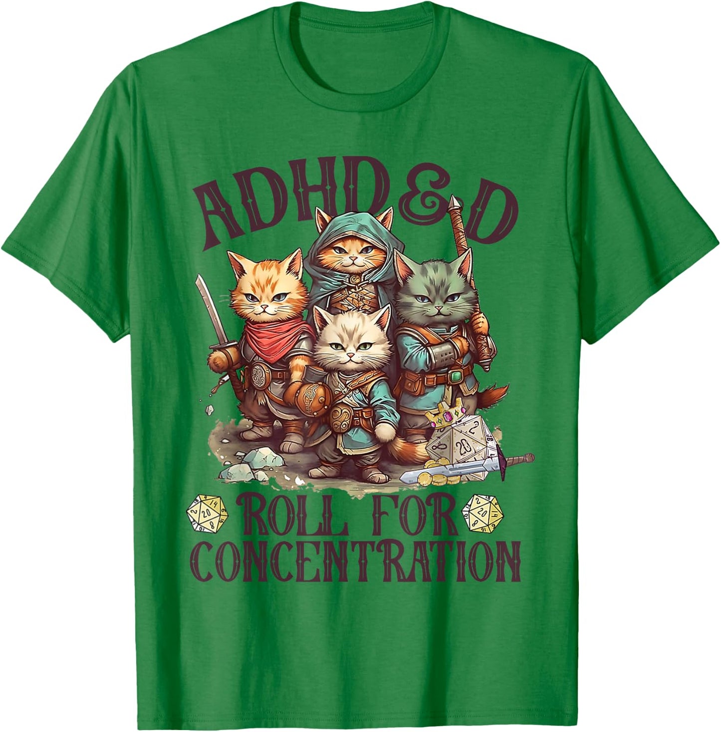 ADHD&D Roll For Concentration Lovely Gamers Vintage ADHD&D T-Shirt - T-Shirt | Irish Green