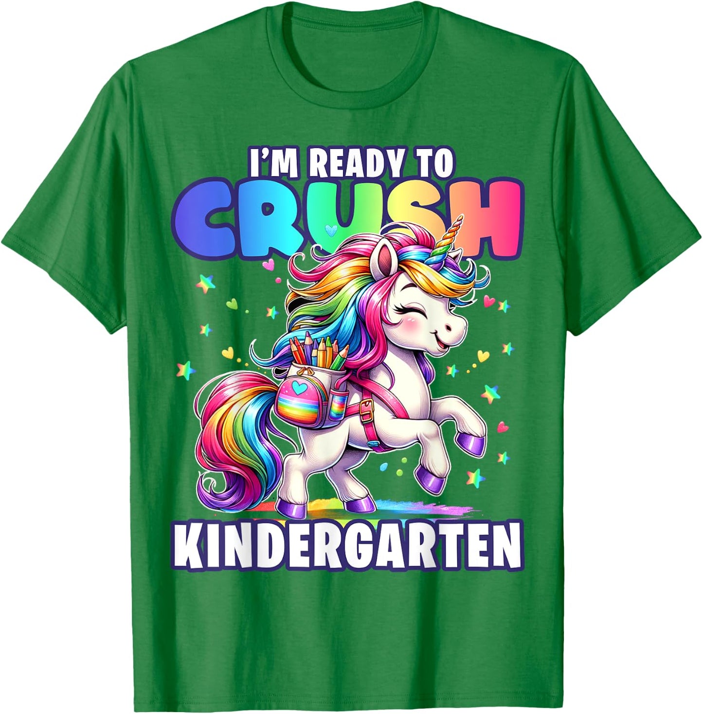 Crush Kindergarten Girls Back to School Unicorn First Day T-Shirt - T-Shirt | Irish Green
