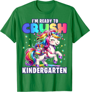 Crush Kindergarten Girls Back to School Unicorn First Day T-Shirt - T-Shirt | Irish Green