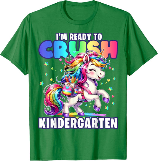 Crush Kindergarten Girls Back to School Unicorn First Day T-Shirt - T-Shirt | Irish Green