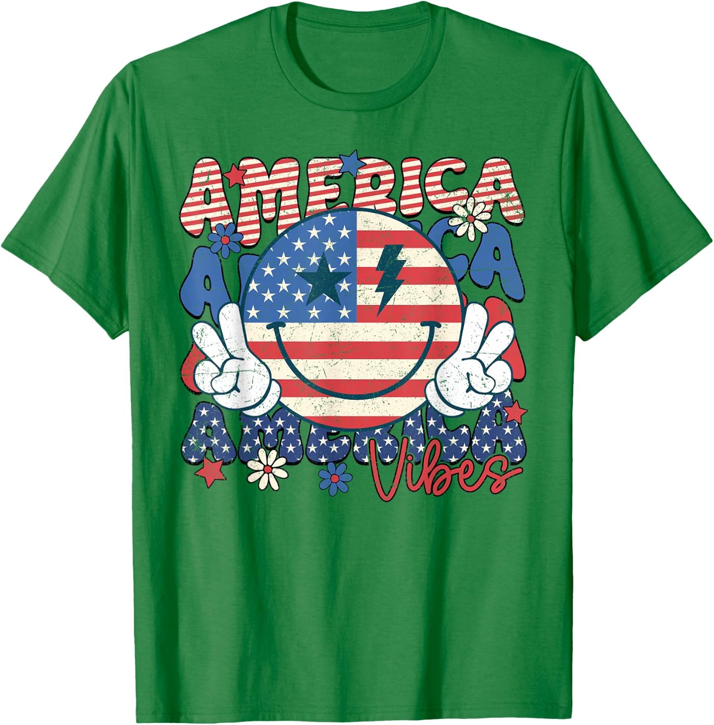 Retro 4th of July America Vibes Smile Face Girls T-Shirt - T-Shirt | Irish Green