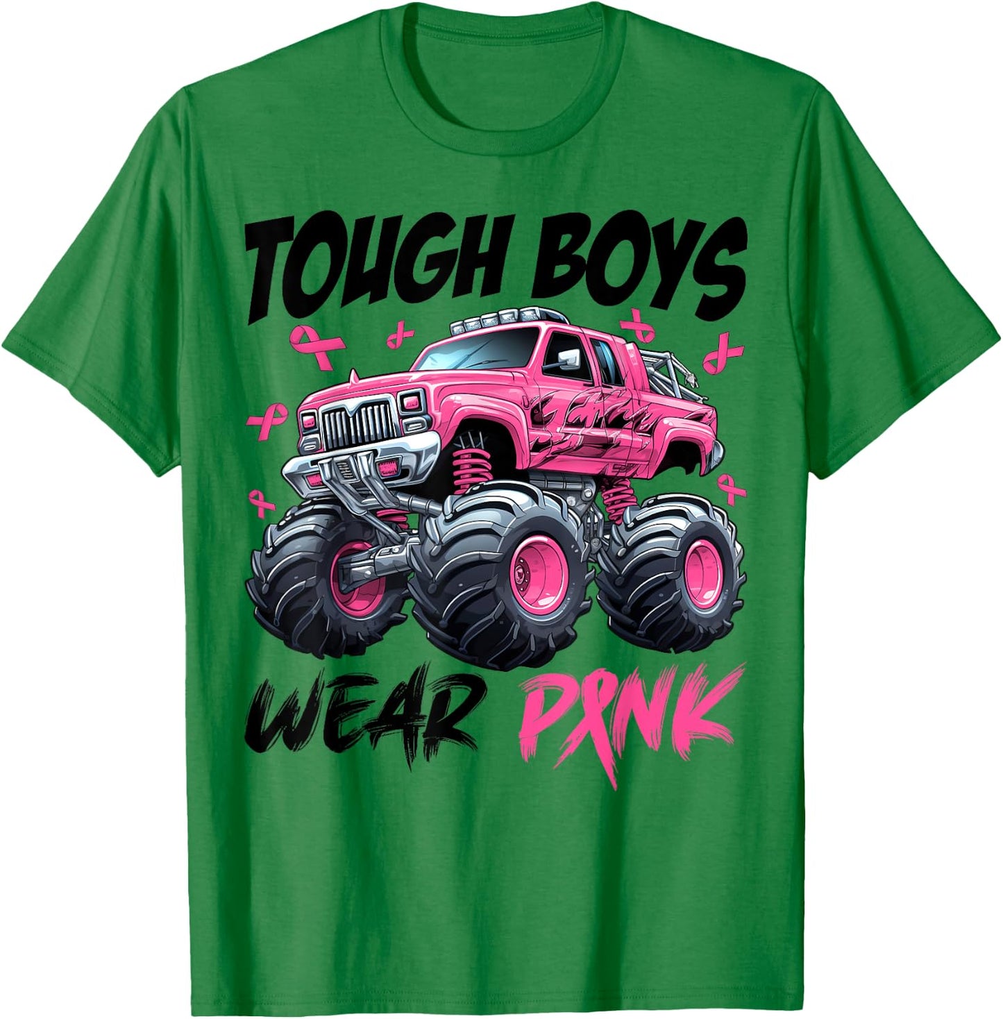 Tough Boys Wear Pink Monster Truck Breast Cancer Awareness T-Shirt - T-Shirt | Irish Green