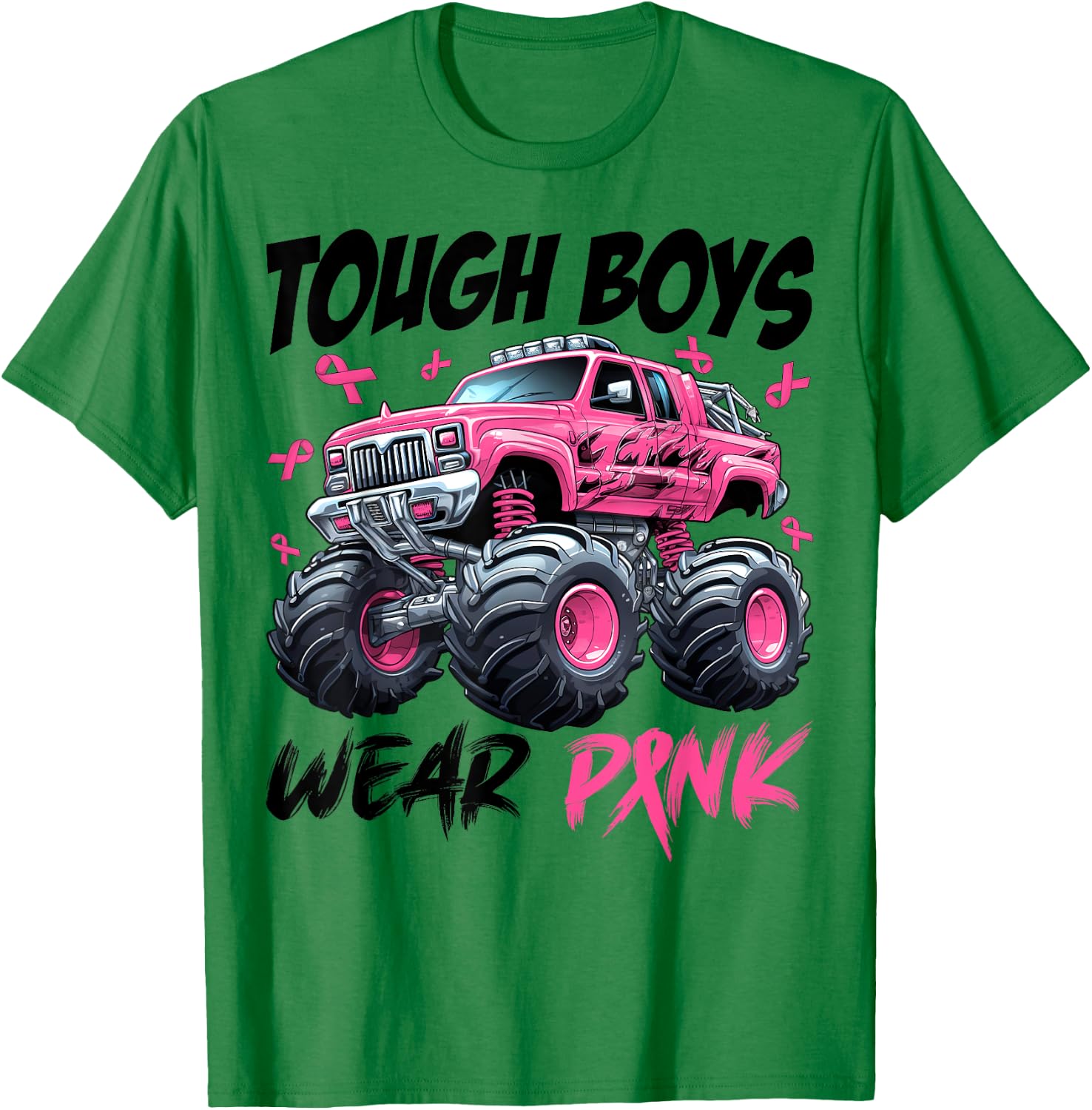 Tough Boys Wear Pink Monster Truck Breast Cancer Awareness T-Shirt - T-Shirt | Irish Green