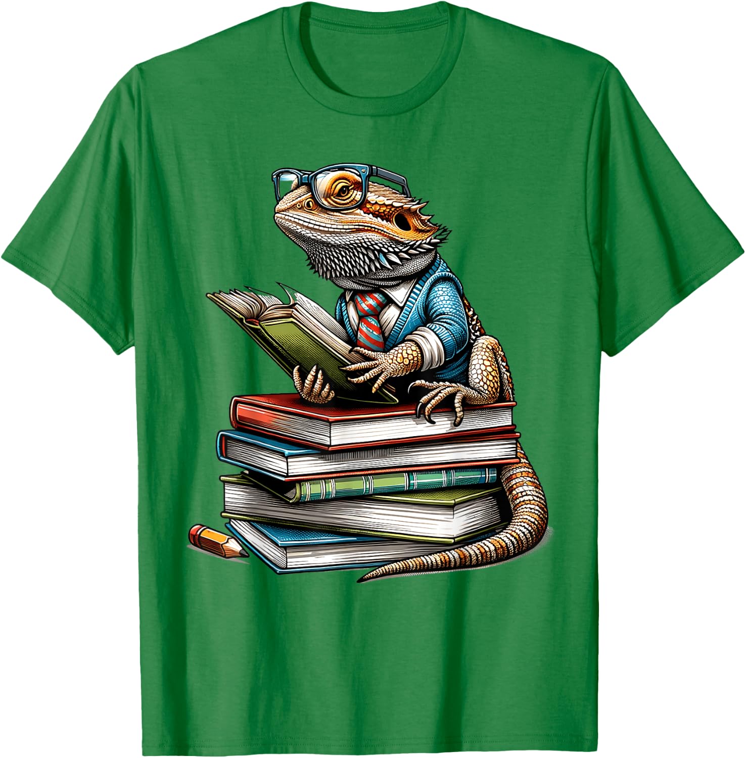 Bearded Dragon Reading Books Matching Bookworm Librarian T-Shirt - T-Shirt | Irish Green