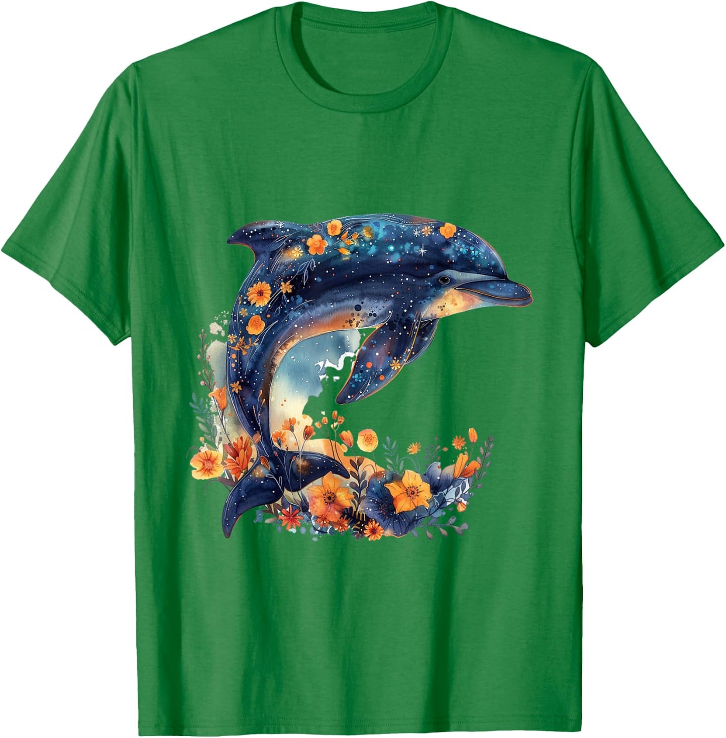 Floral Underwater Sea Dolphin T-Shirt - T-Shirt | Irish Green