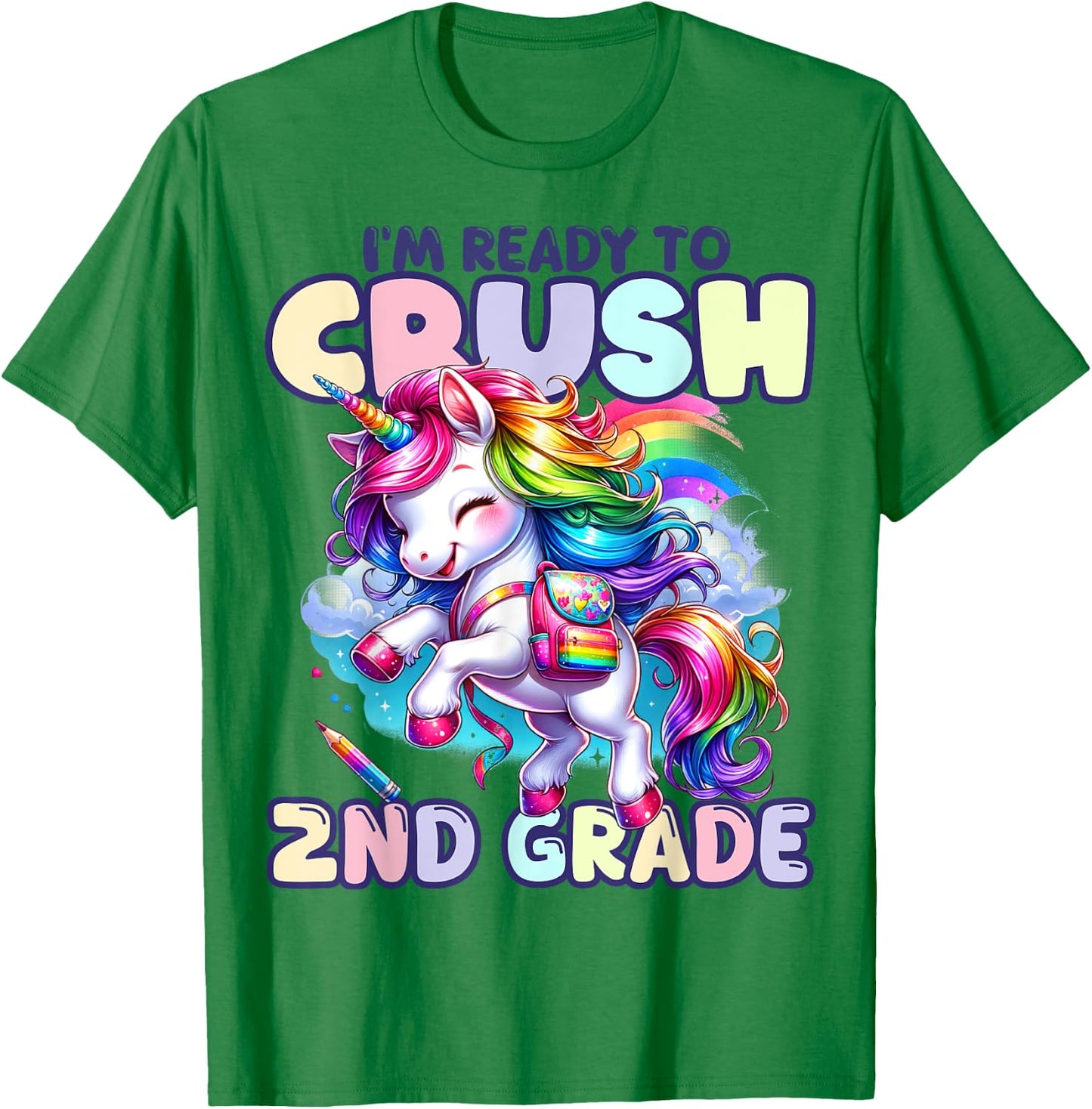 Crush 2nd Grade Girls Back to School Unicorn First Day Cute T-Shirt - T-Shirt | Irish Green