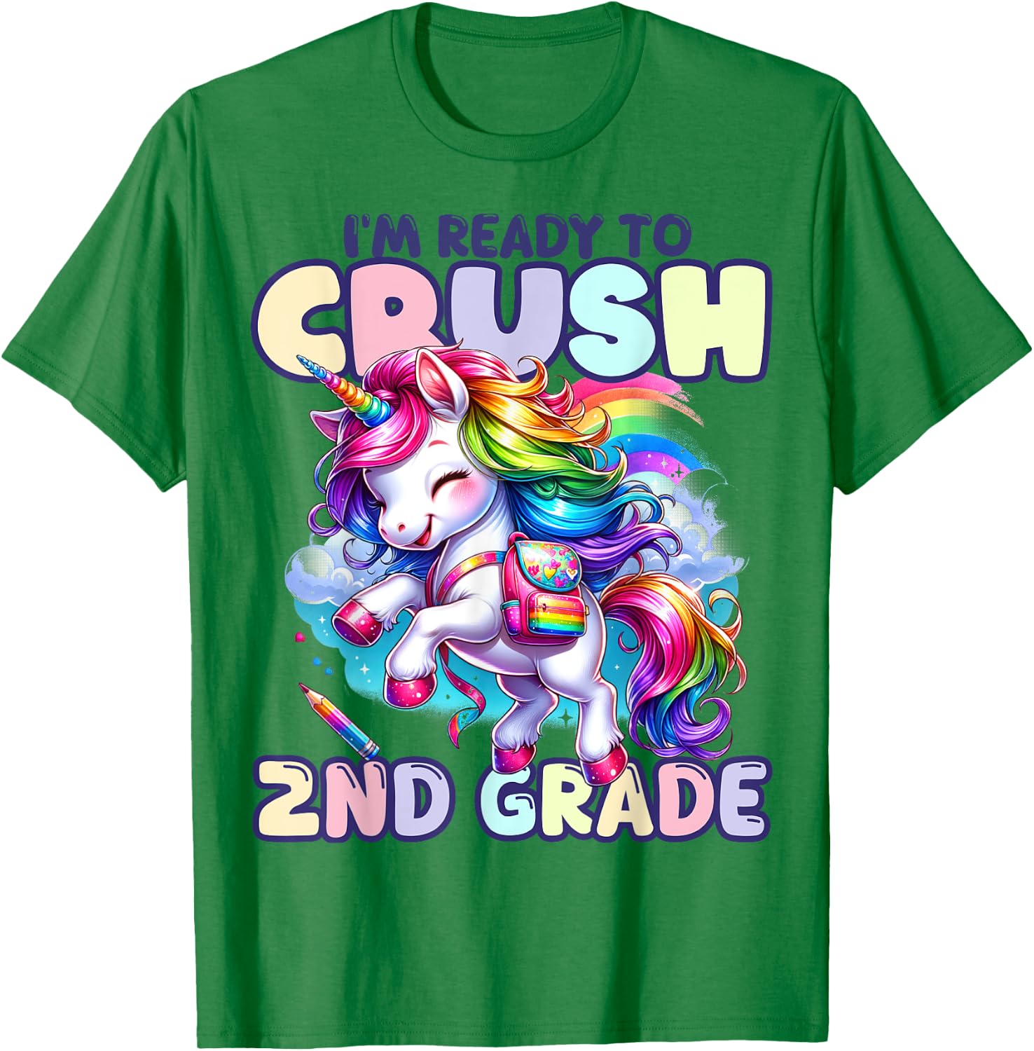 Crush 2nd Grade Girls Back to School Unicorn First Day Cute T-Shirt - T-Shirt | Irish Green