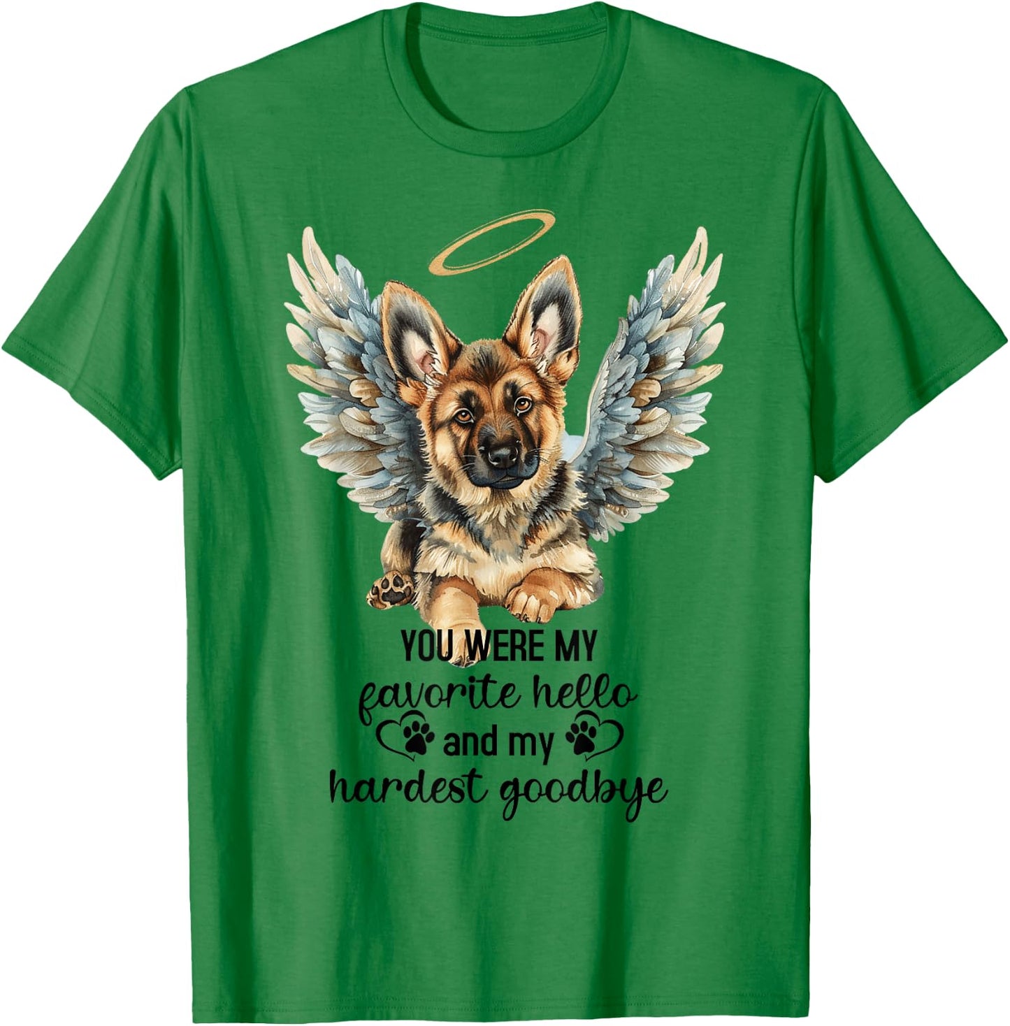 German Shepherd Dog Memorial Angel Paw Prints Wings Pet Loss T-Shirt - T-Shirt | Irish Green