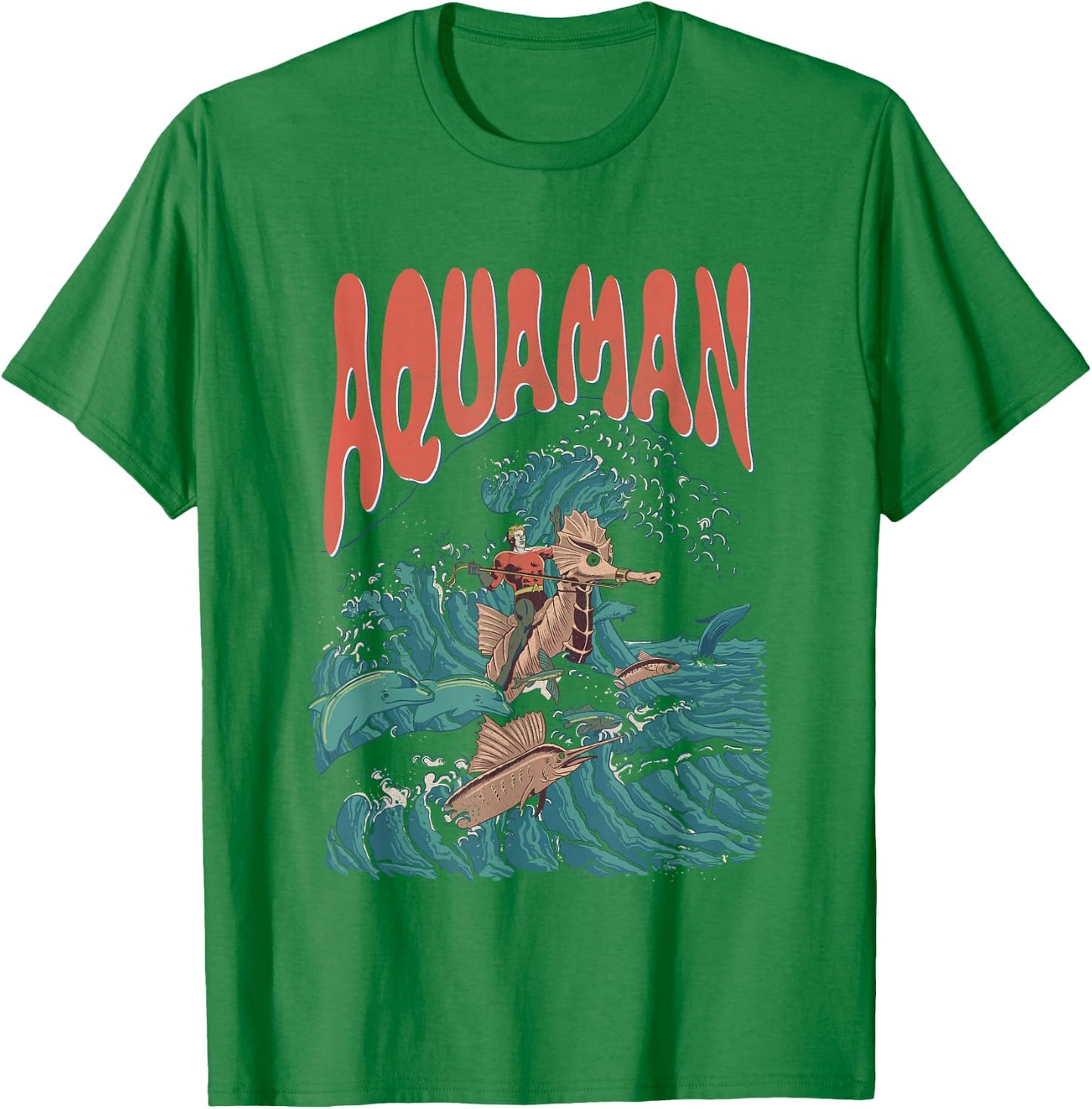 DC Comics Aquaman Kanagawa Wave Vintage Superhero T-Shirt - T-Shirt | Irish Green