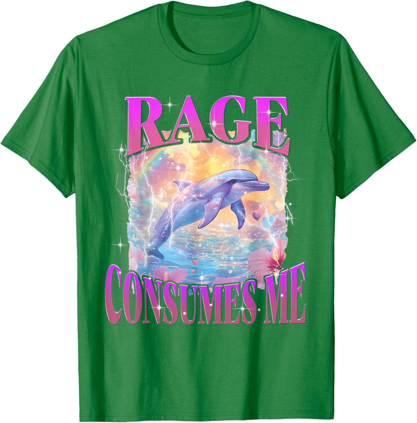 Rage Consumes Me Funny Meme Silly Dolphin Rainbow T-Shirt - T-Shirt | Irish Green