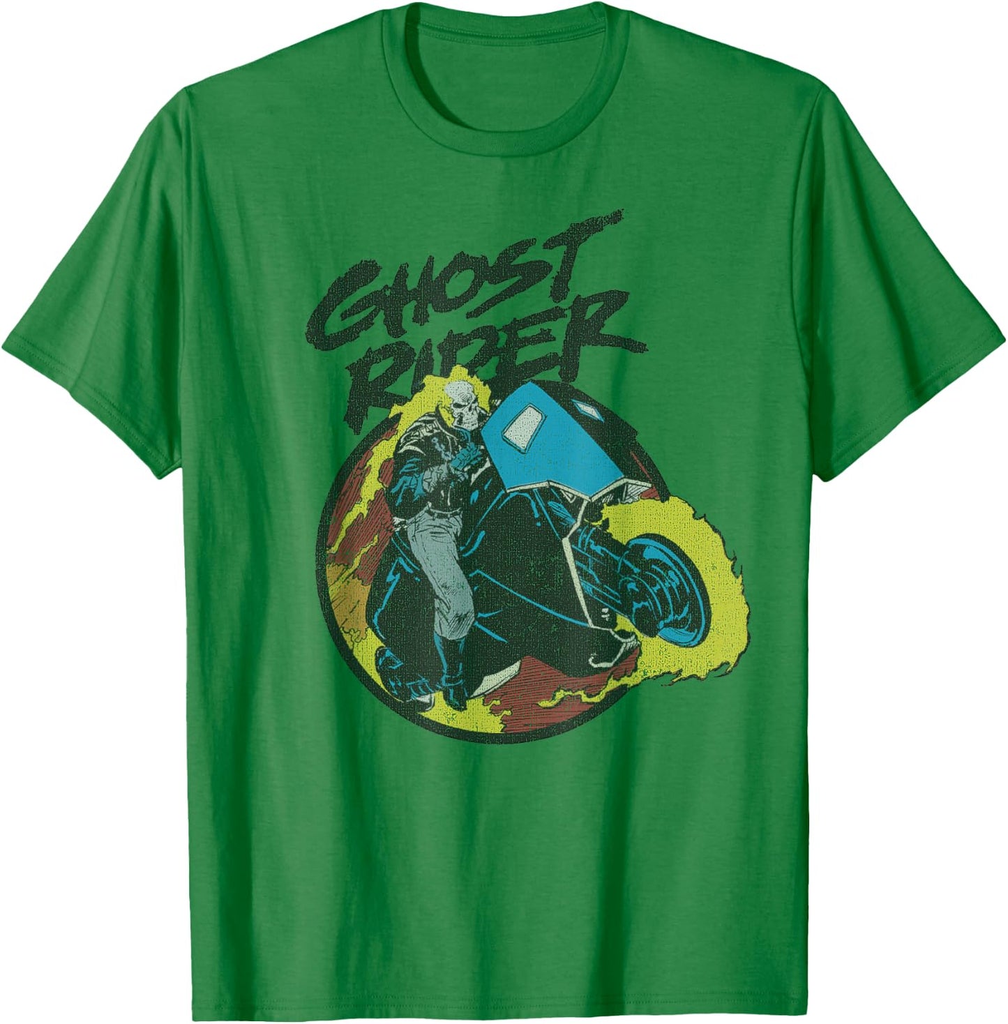 Marvel Ghost Rider Circle Portrait Action Shot T-Shirt - T-Shirt | Irish Green