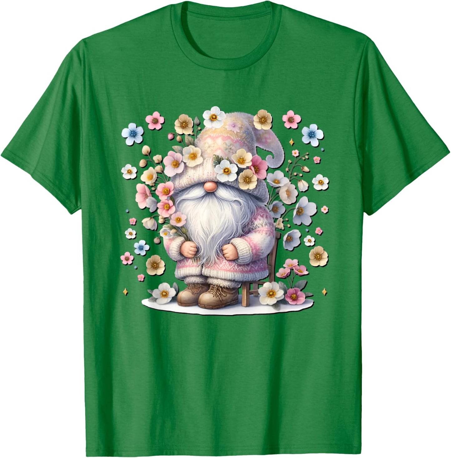 Colorful Wildflower Gnome For Girls And Women Pink Floral T-Shirt - T-Shirt | Irish Green