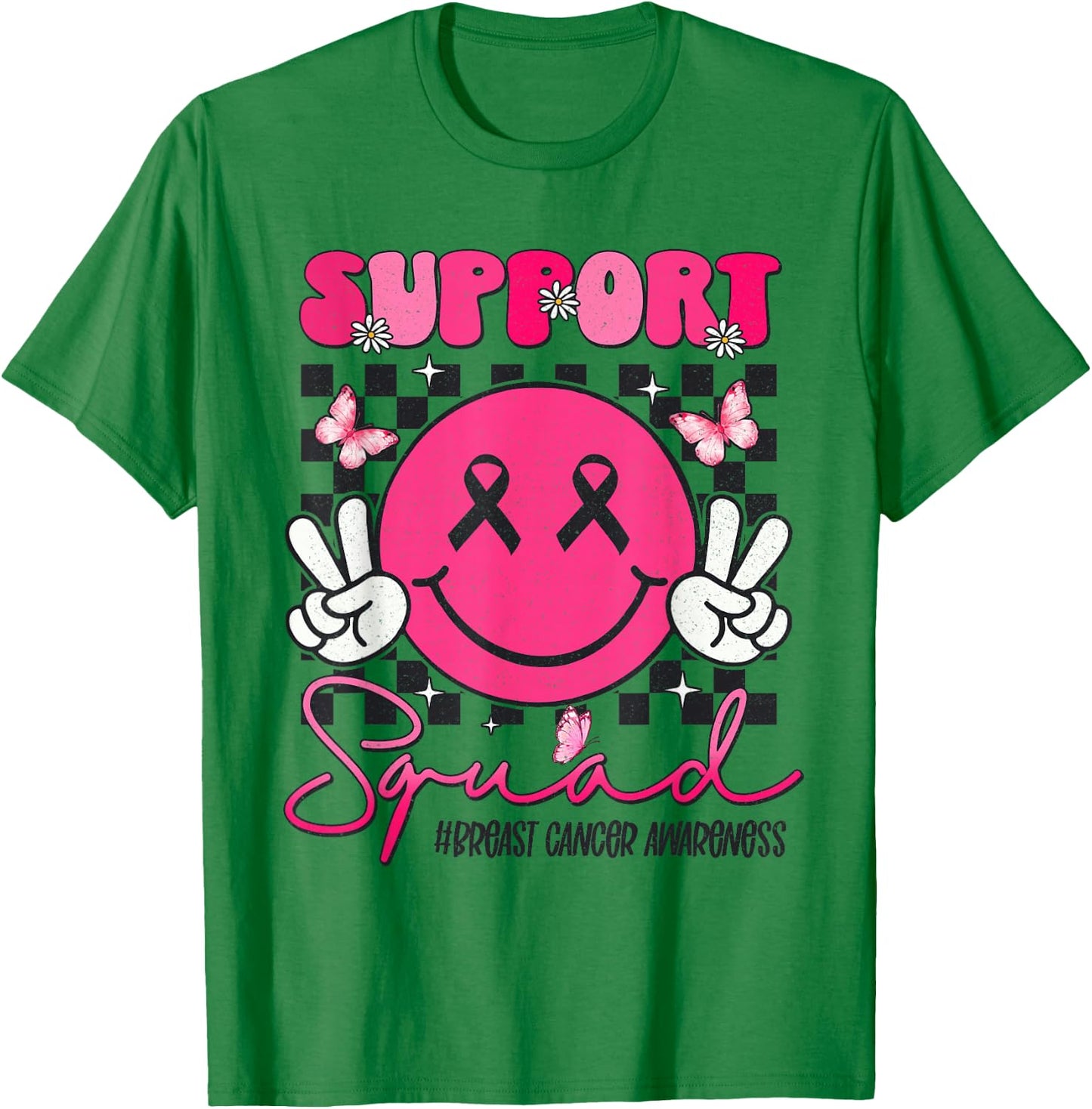 Support Squad Breast Cancer Awareness Smile Face Pink Ribbon T-Shirt - T-Shirt | Irish Green